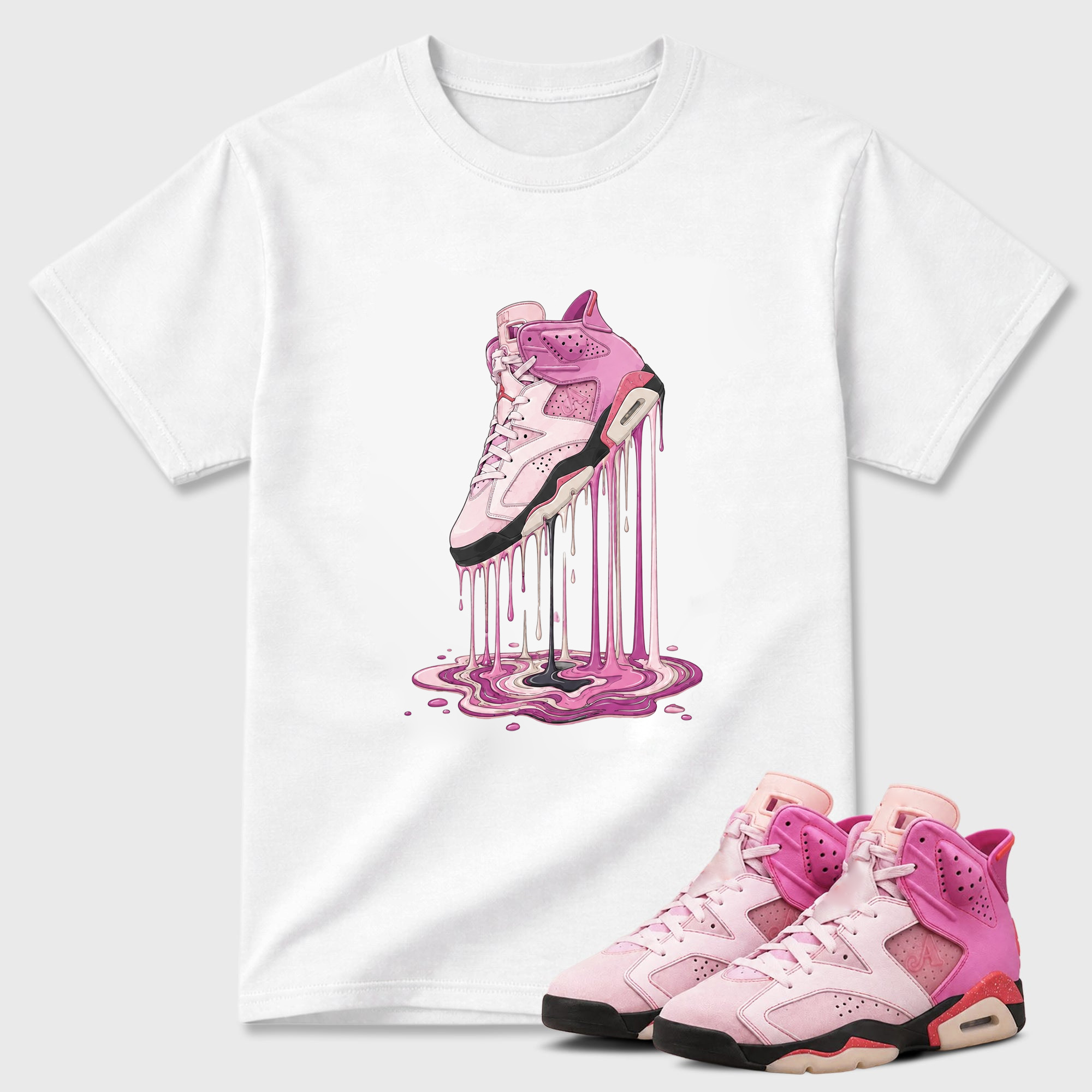 Pink Drip Sneaker Matching Tee-J6 Retro Awake NY Playful Pink
