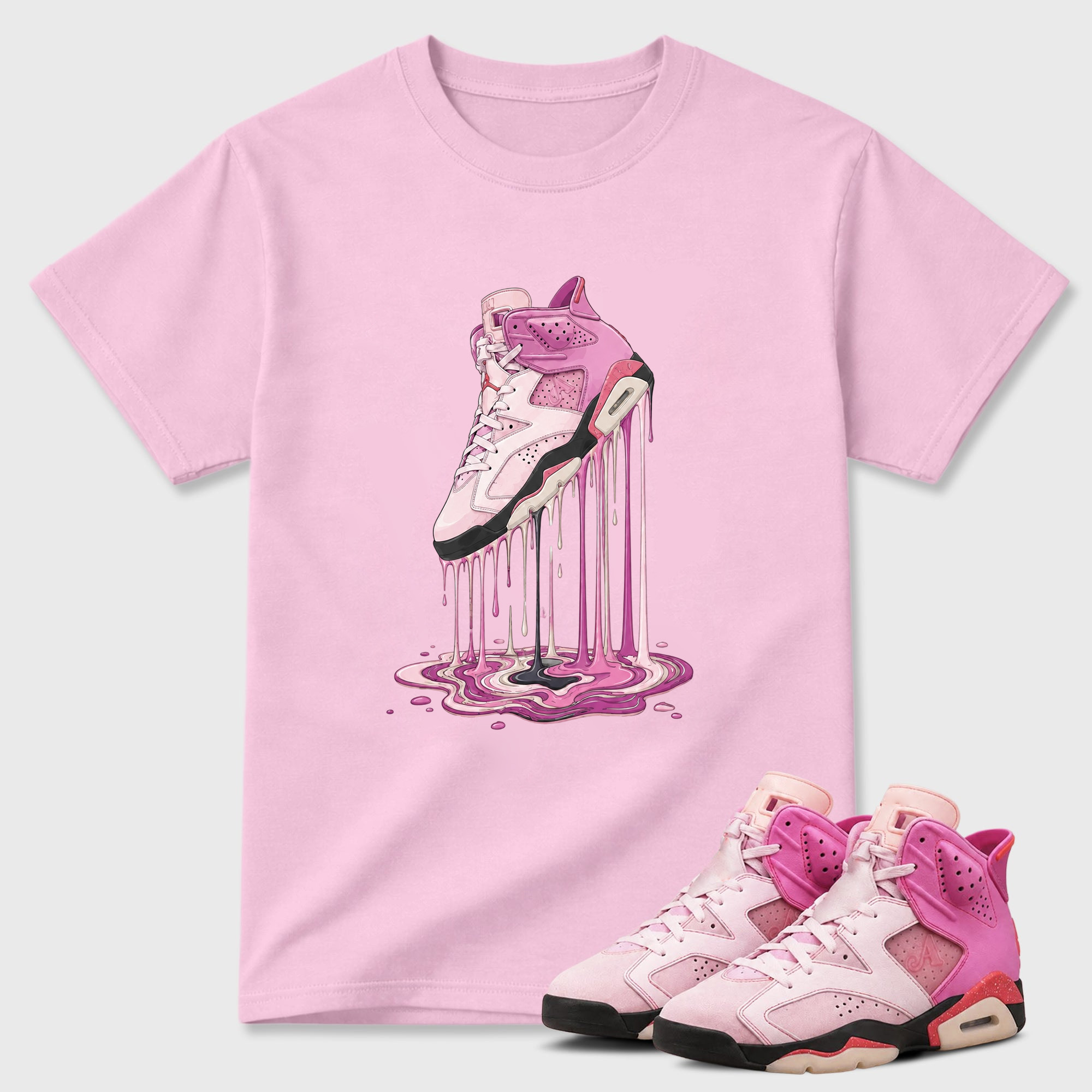 Pink Drip Sneaker Matching Tee-J6 Retro Awake NY Playful Pink