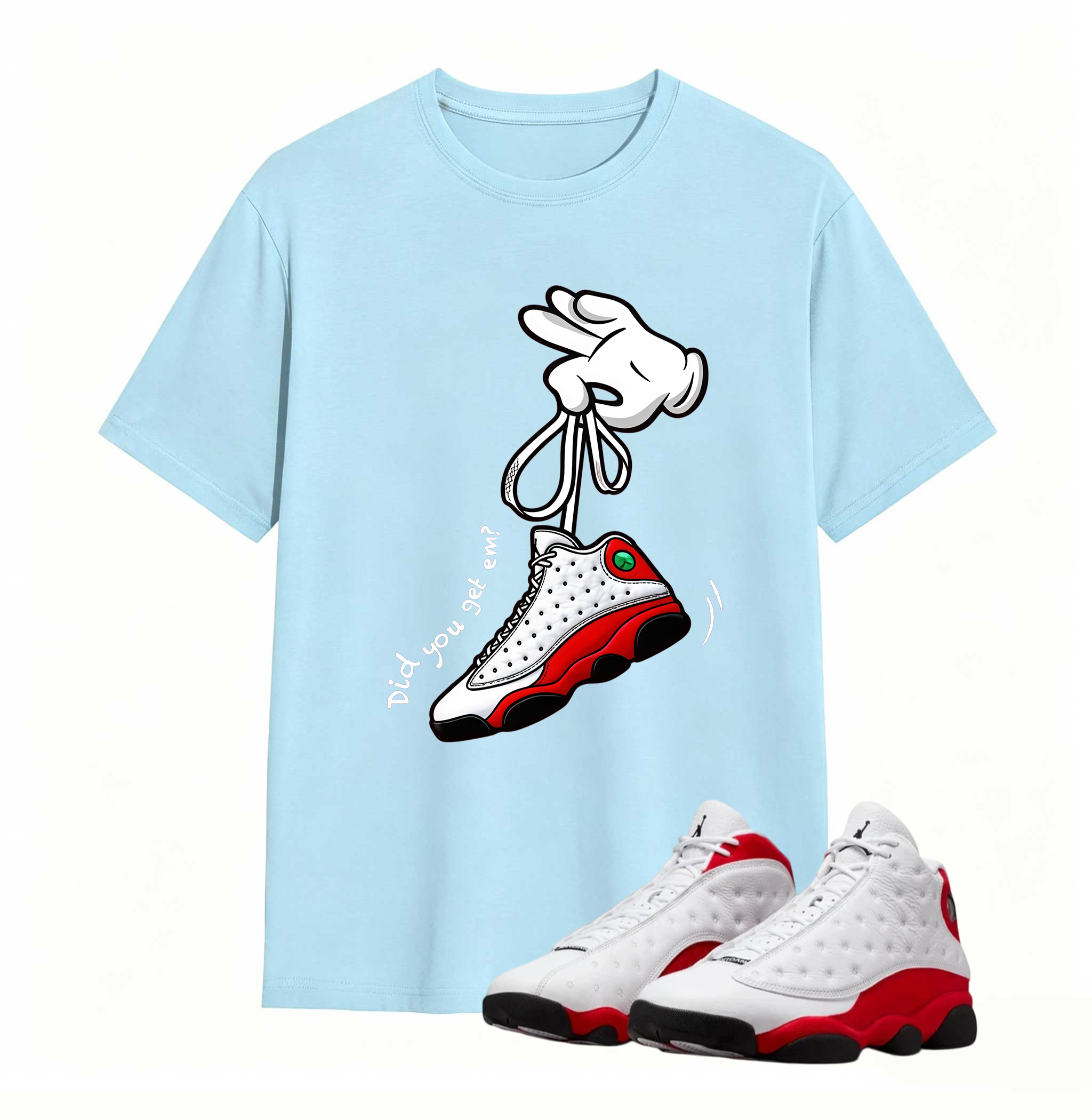 Cartoon Hands Sneaker Tees - Air Jordan 13 University Red