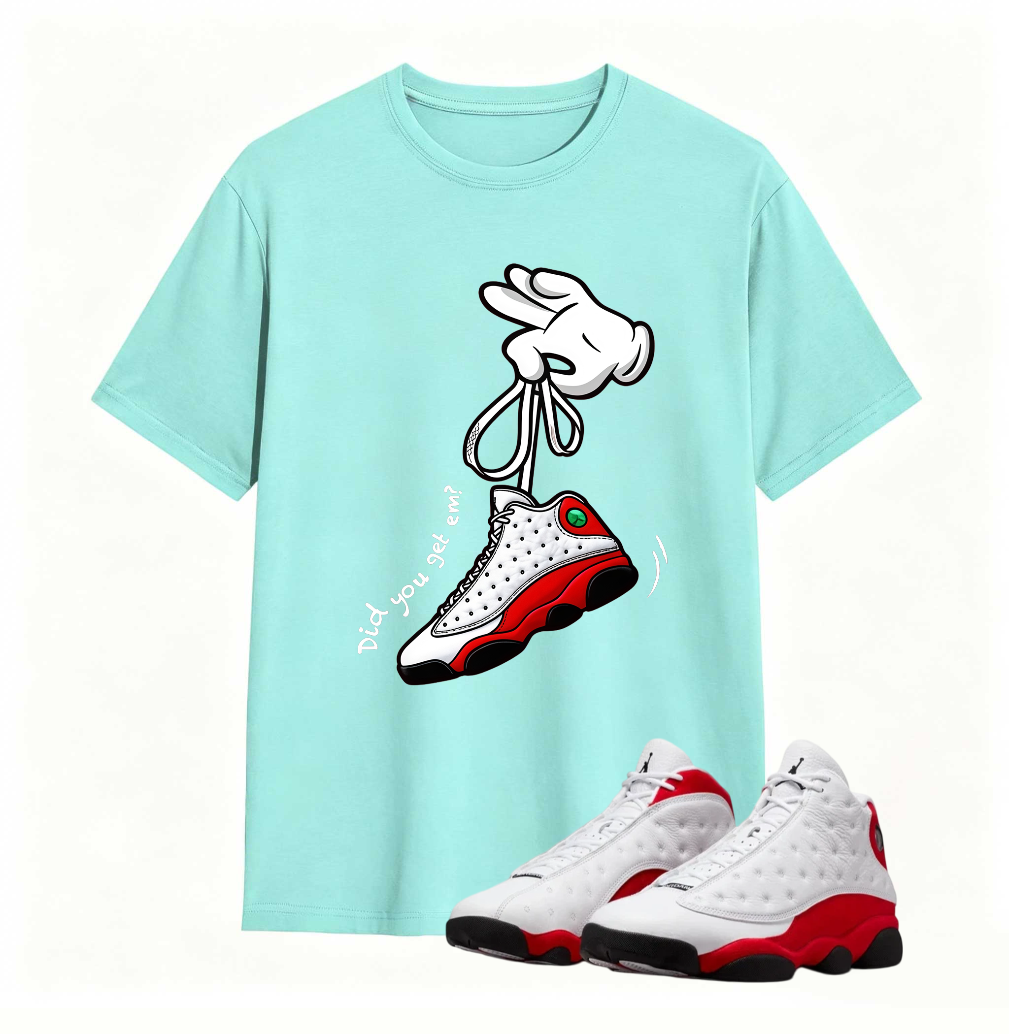 Cartoon Hands Sneaker Tees - Air Jordan 13 University Red