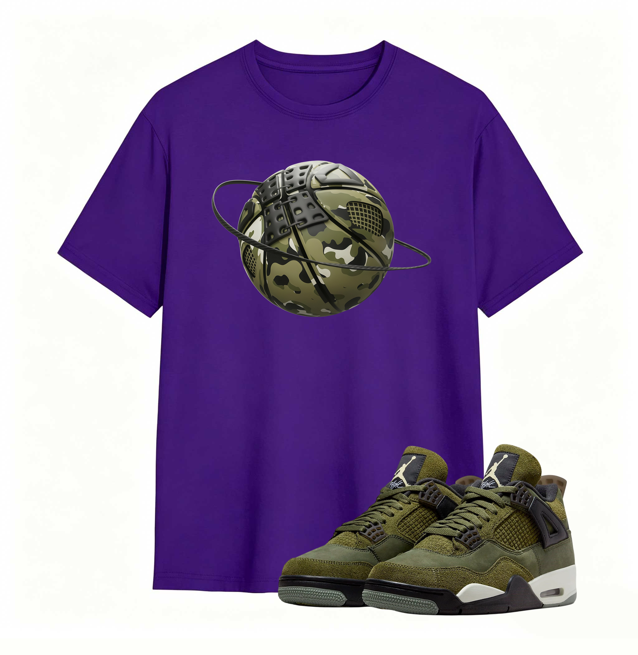 Camo Basketball Planet Sneaker Tee - Air Jordan 4 Medium Olive