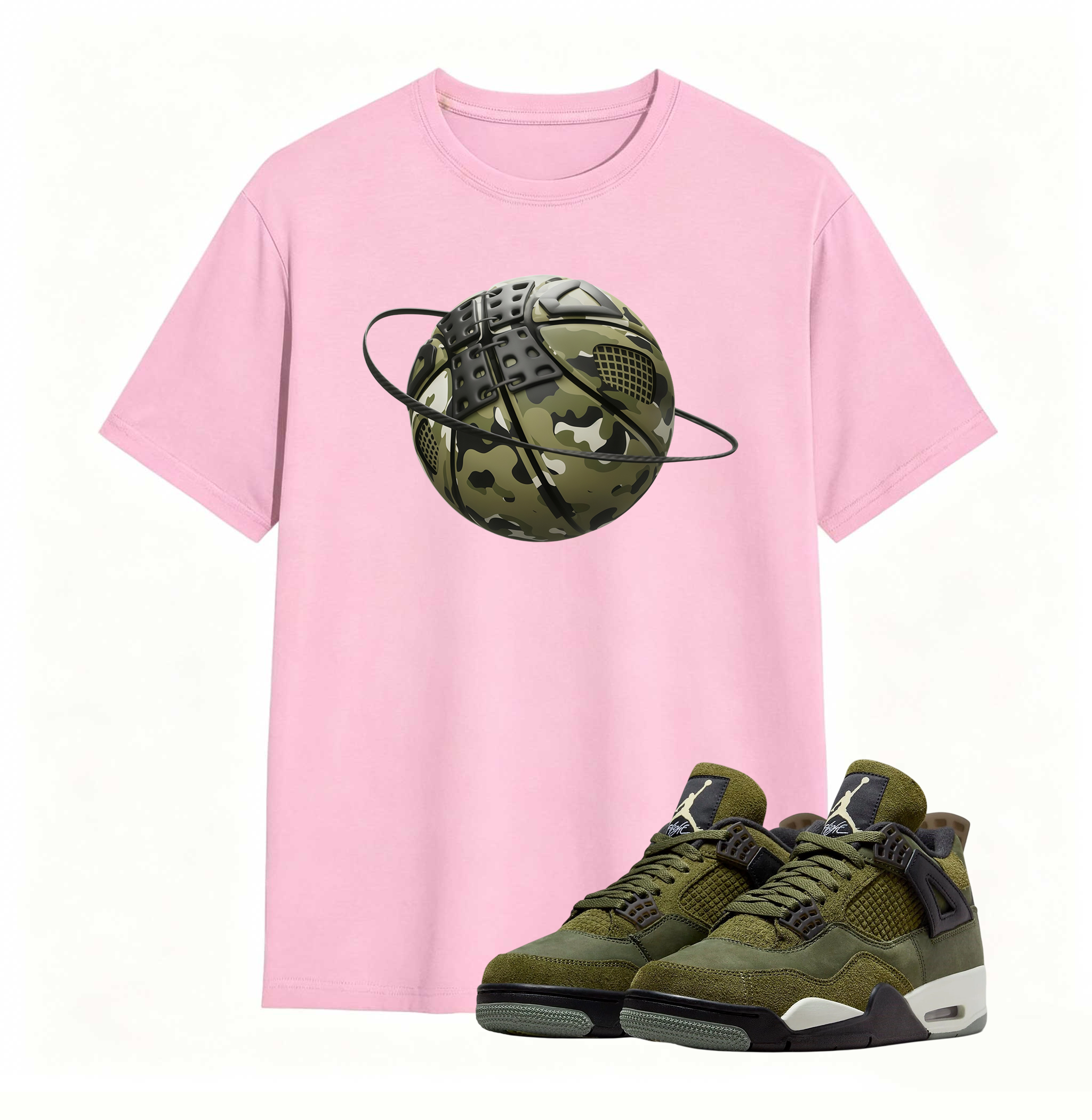 Camo Basketball Planet Sneaker Tee - Air Jordan 4 Medium Olive