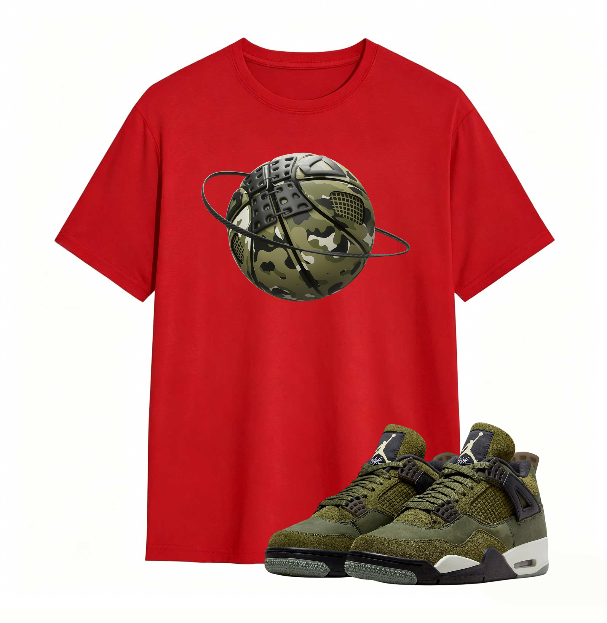 Camo Basketball Planet Sneaker Tee - Air Jordan 4 Medium Olive
