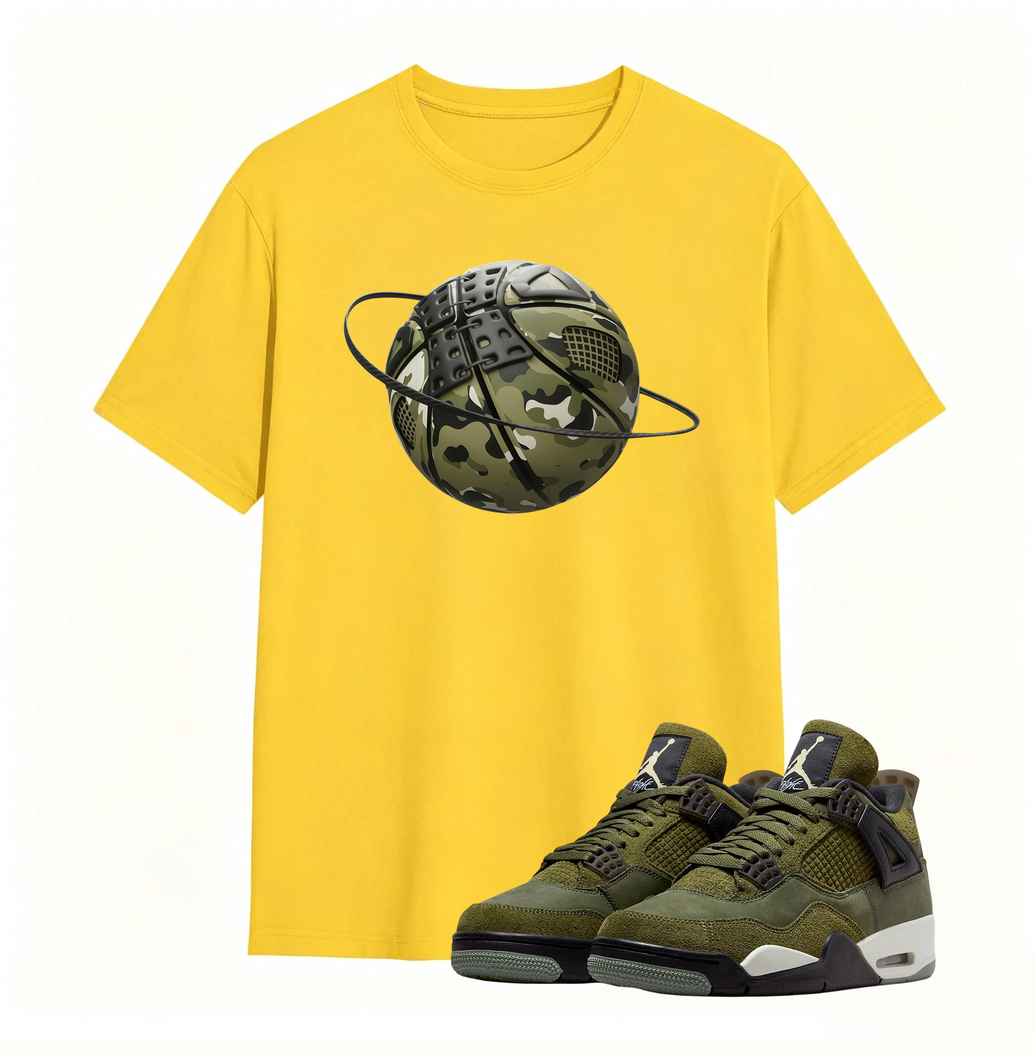 Camo Basketball Planet Sneaker Tee - Air Jordan 4 Medium Olive