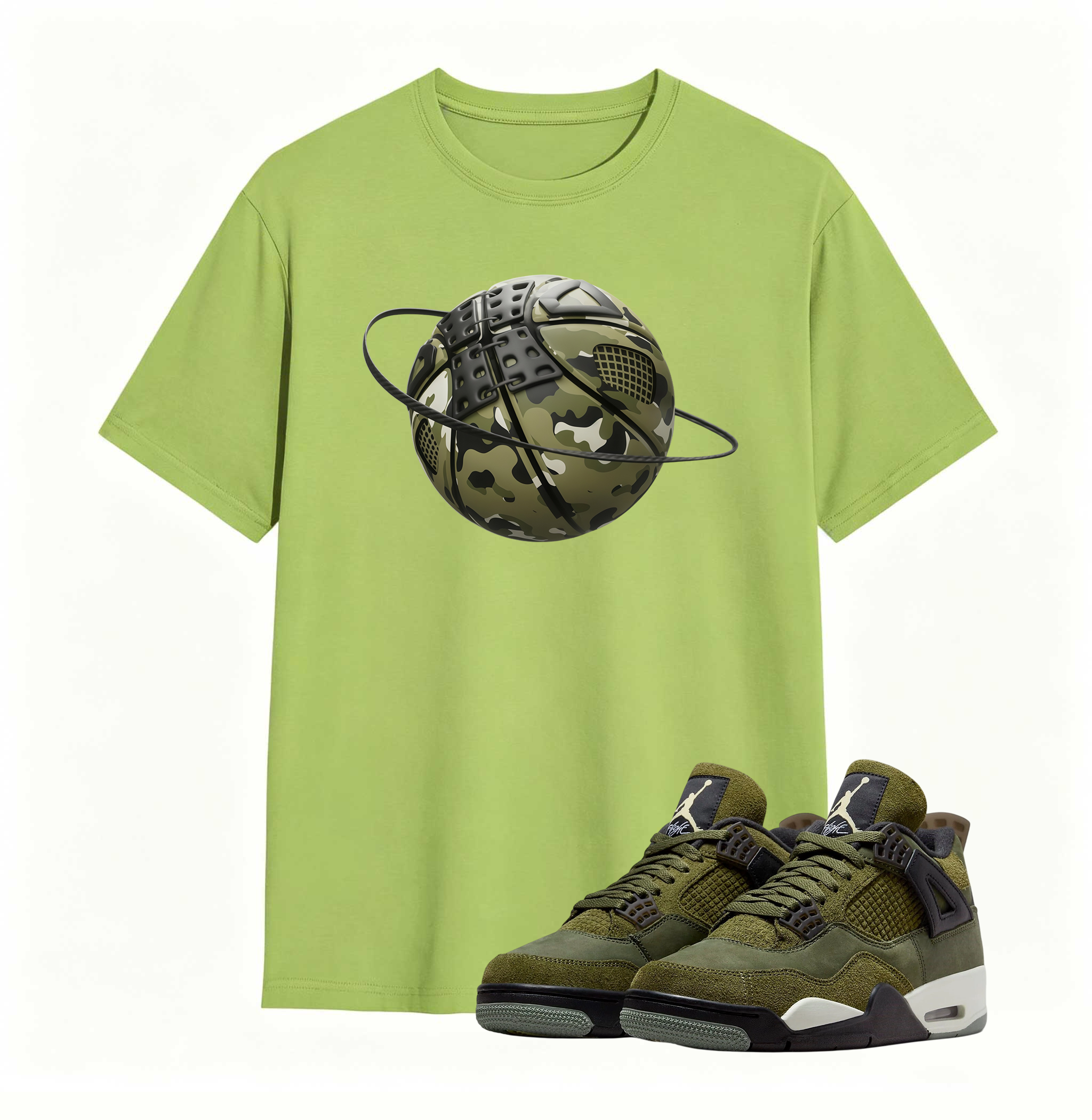 Camo Basketball Planet Sneaker Tee - Air Jordan 4 Medium Olive