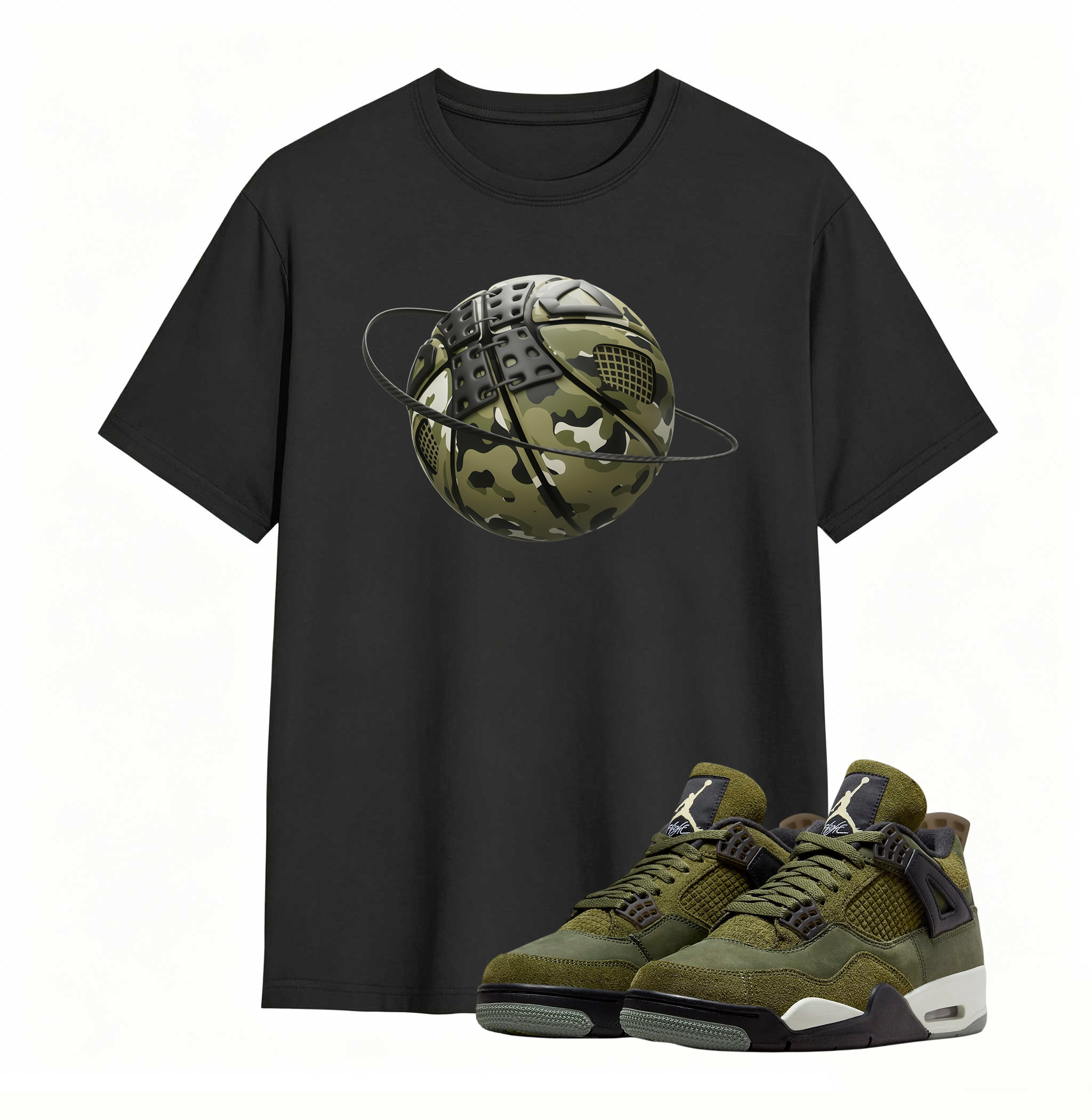 Camo Basketball Planet Sneaker Tee - Air Jordan 4 Medium Olive