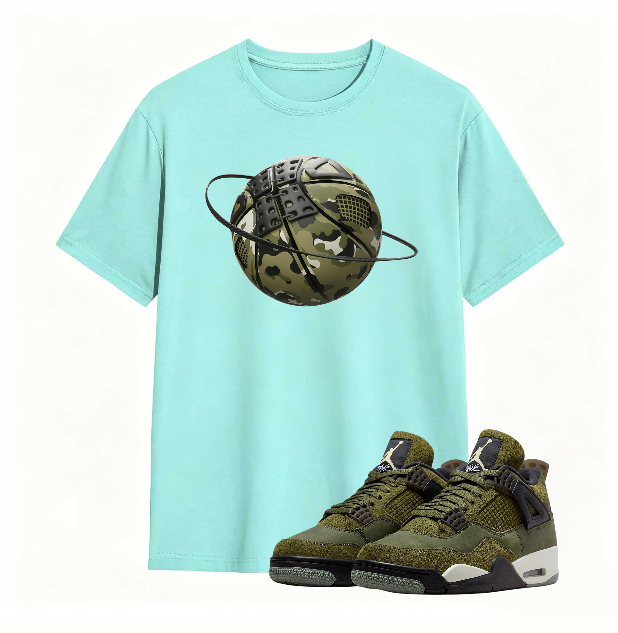 Camo Basketball Planet Sneaker Tee - Air Jordan 4 Medium Olive