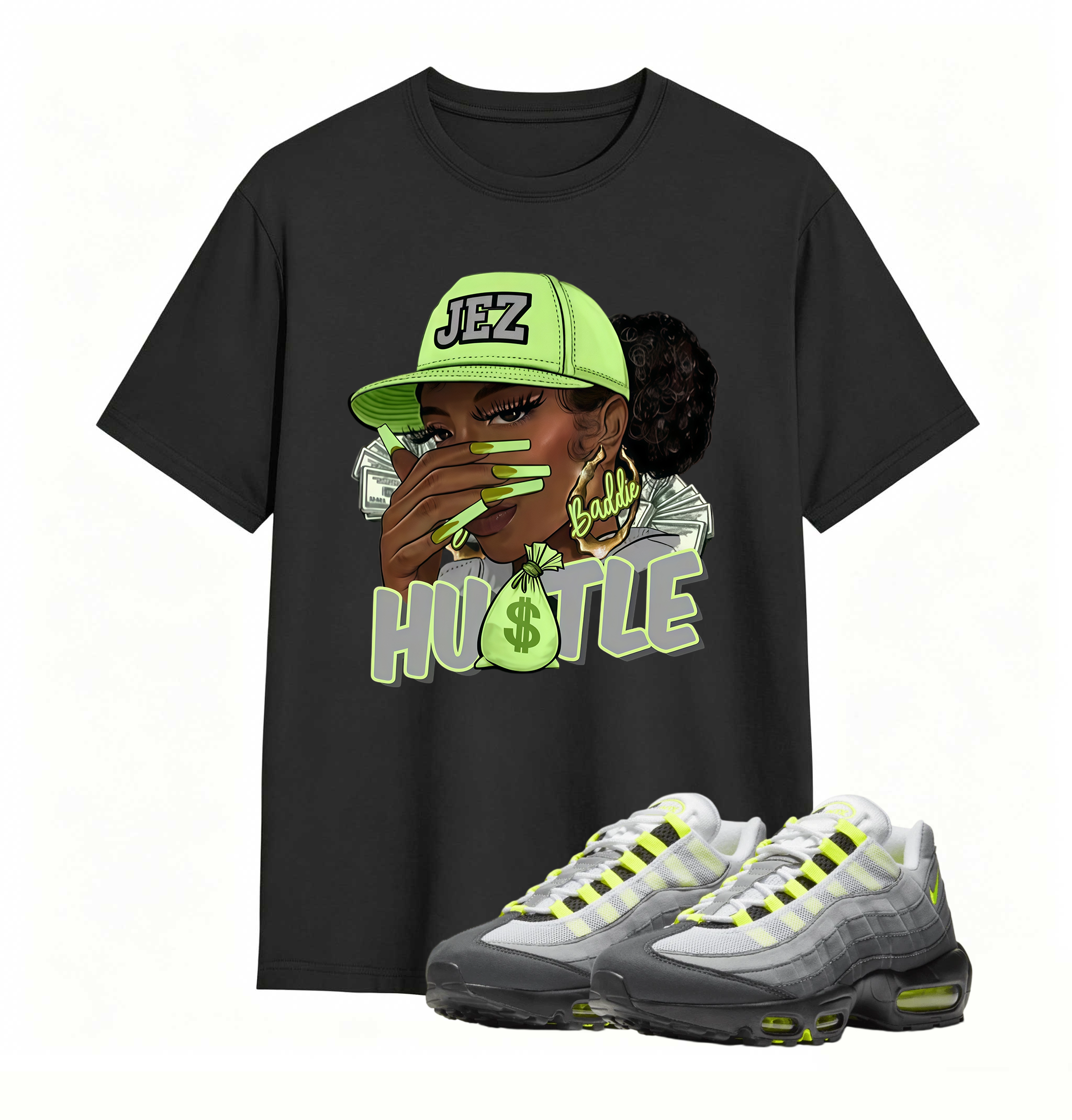 Air Max 95 OG Neon Yellow Shirt, AM95 Match Tee, BADDIE HUSTLE Shirt