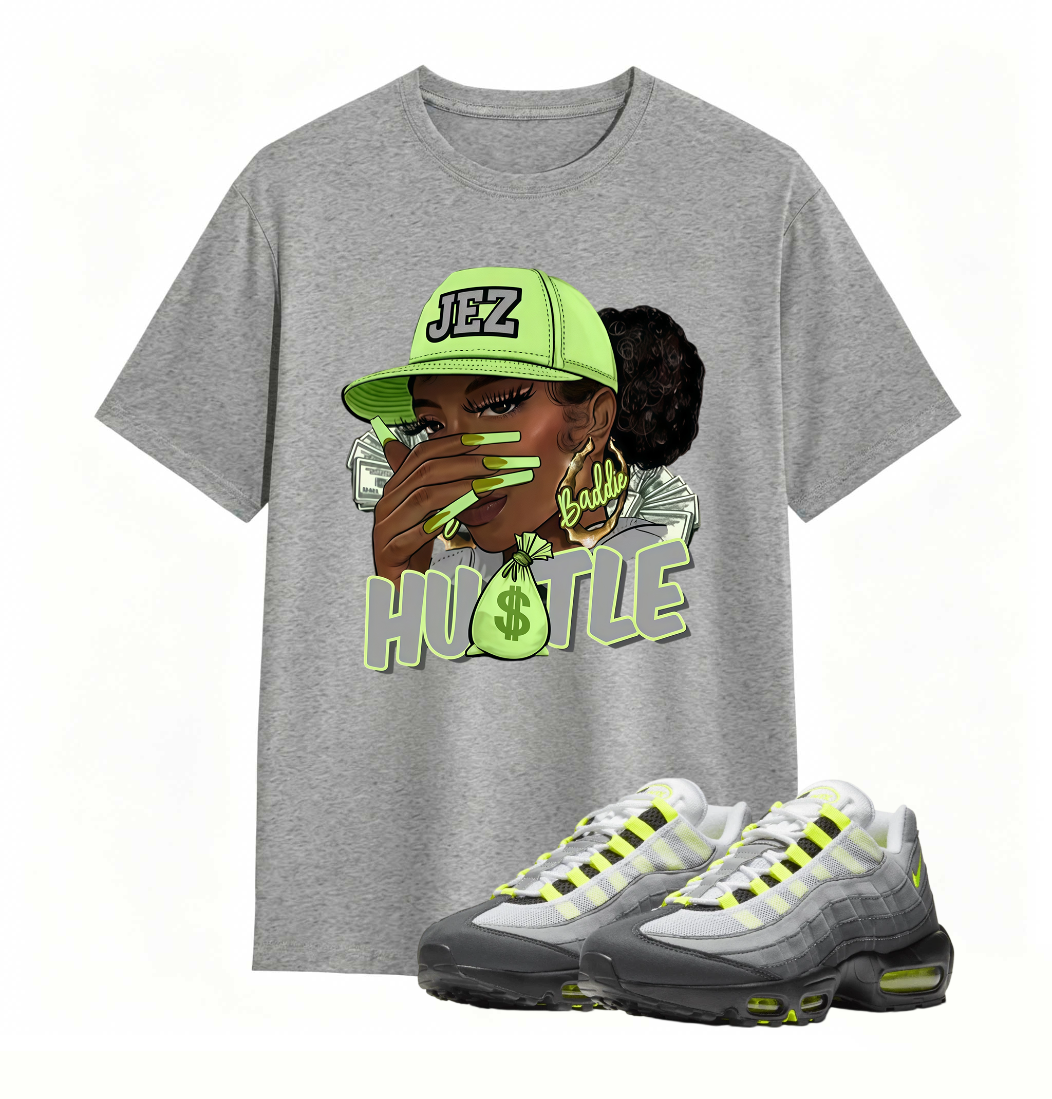 Air Max 95 OG Neon Yellow Shirt, AM95 Match Tee, BADDIE HUSTLE Shirt