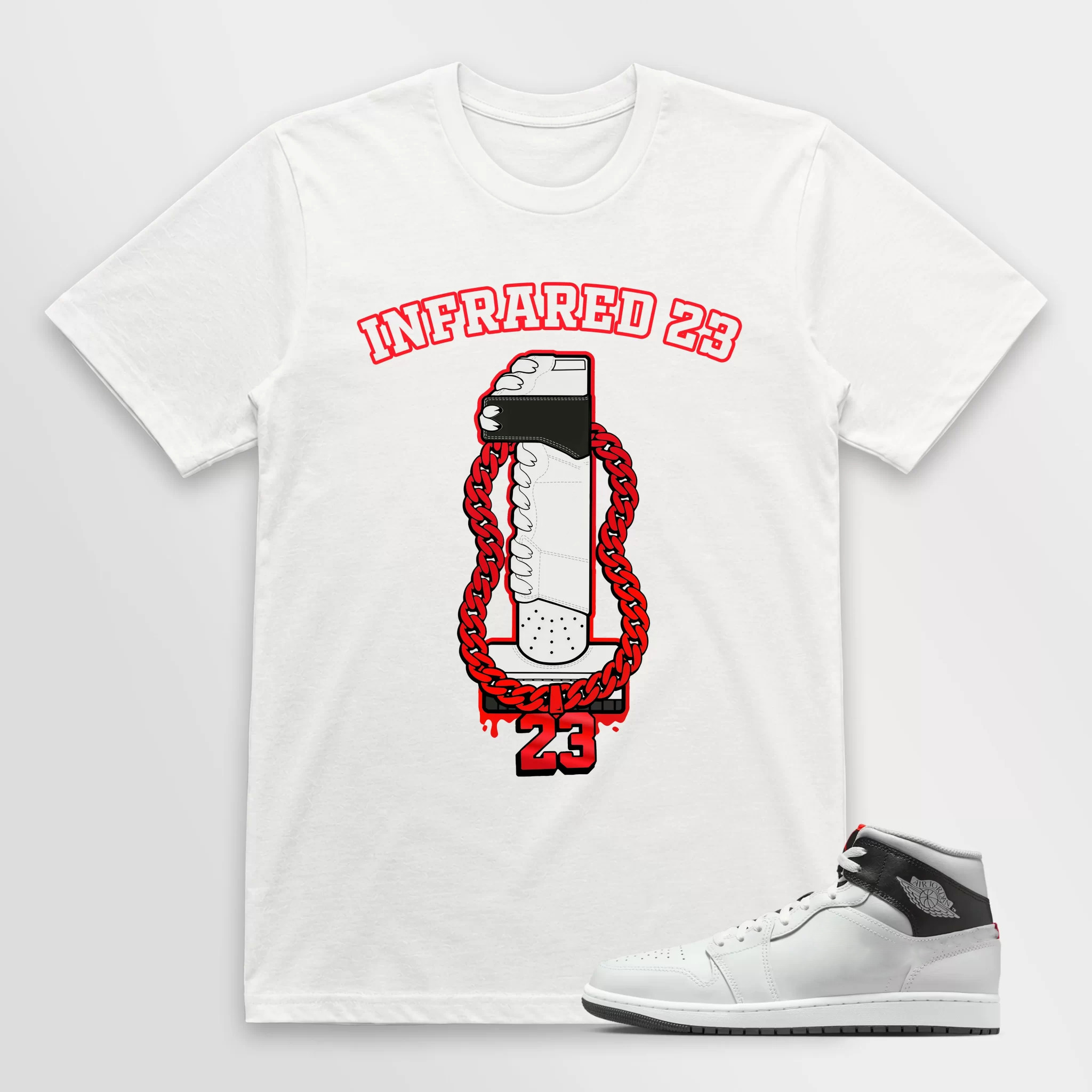 AJ 1 Mid White Neutral Grey Infrared Shirt, Match 1 Shirt