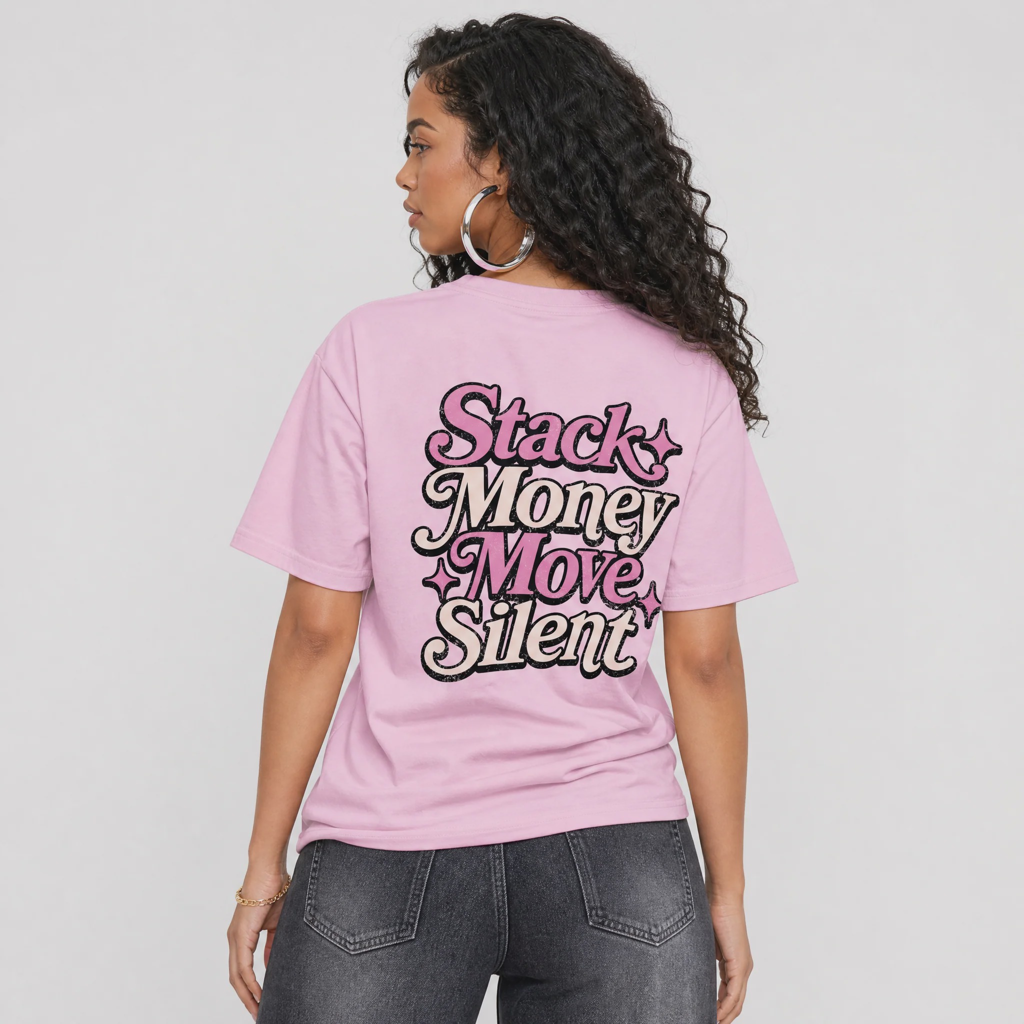Stack Money Move Silnet AJ6 Playful Pink Matching Graphic Tee