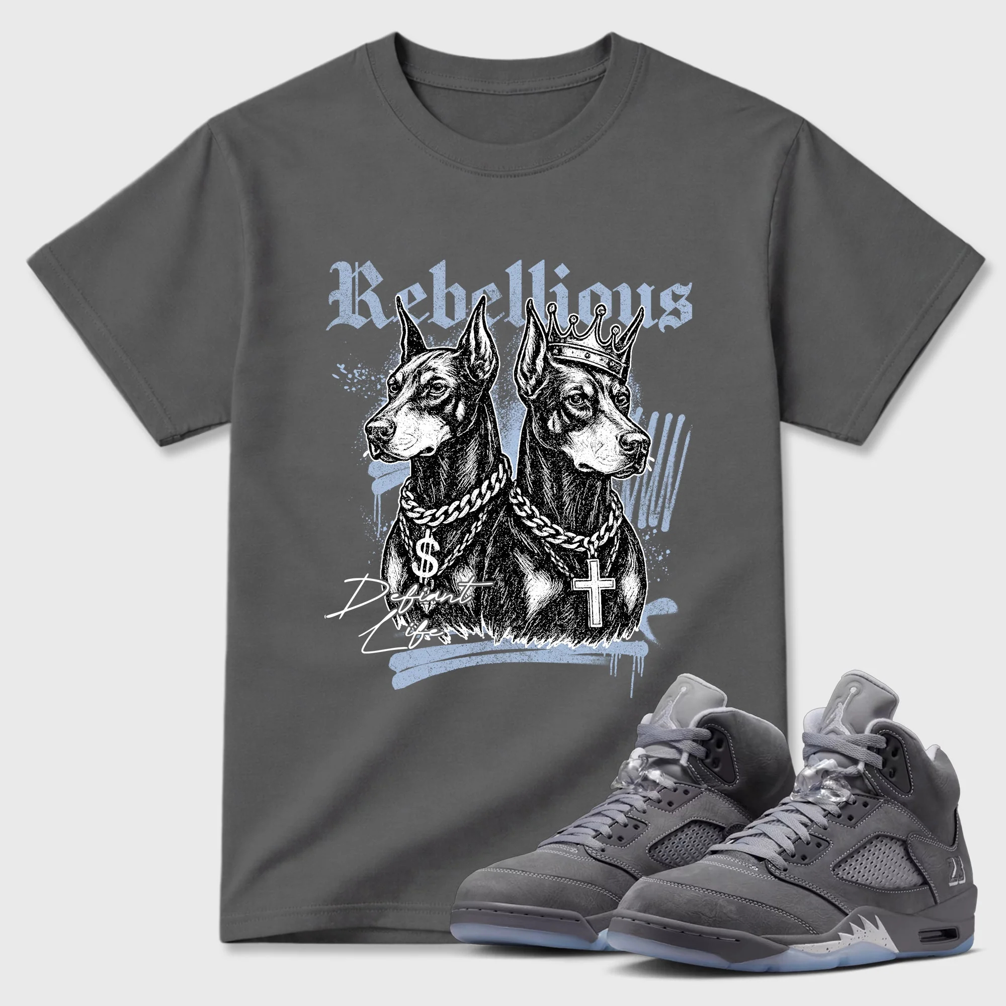 Rebellious TEEWAVO Sneaker Tees - Air Jordan 5 Wolf Grey