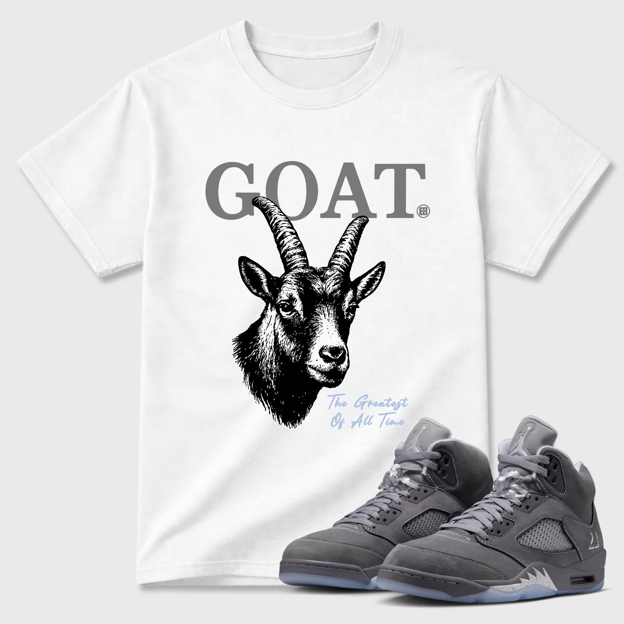 The Greatest Of All Time TEEWAVO Sneaker Tees - Air Jordan 5 Wolf Grey