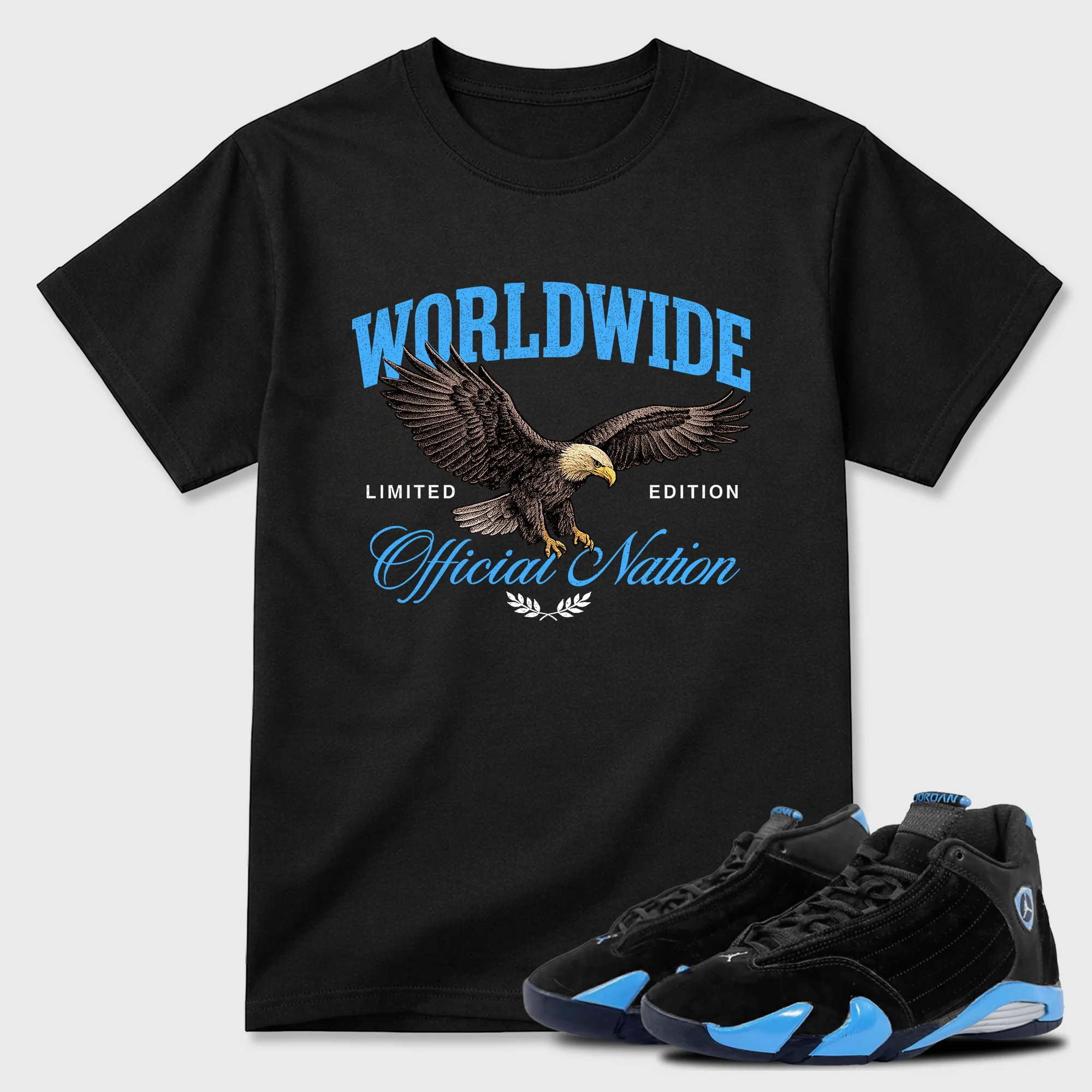 Worldwide Official Nation Sneaker Tees - Air Jordan 14 University Blue