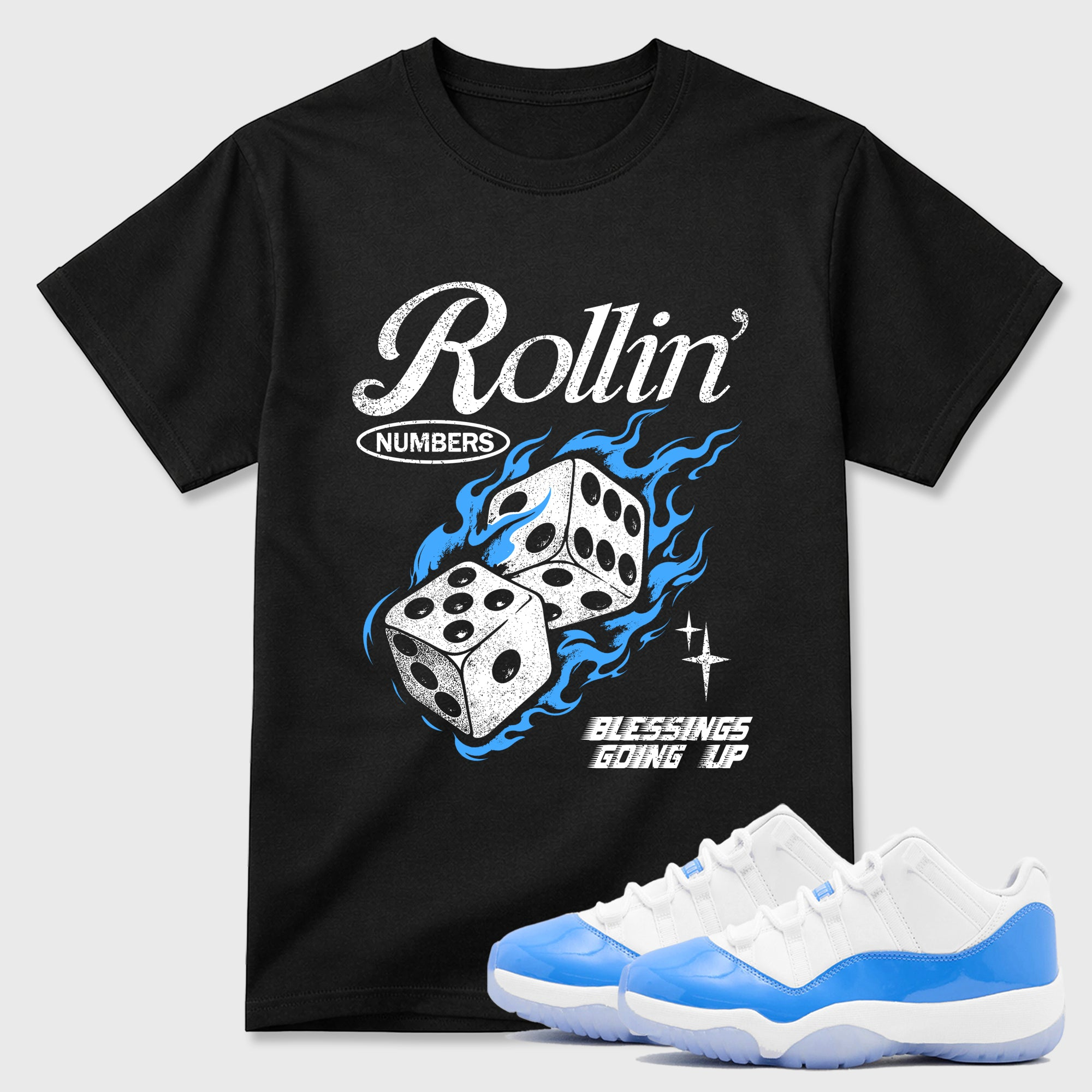 Rollin Numbers  Sneaker Tees - Air Jordan 11 University Blue