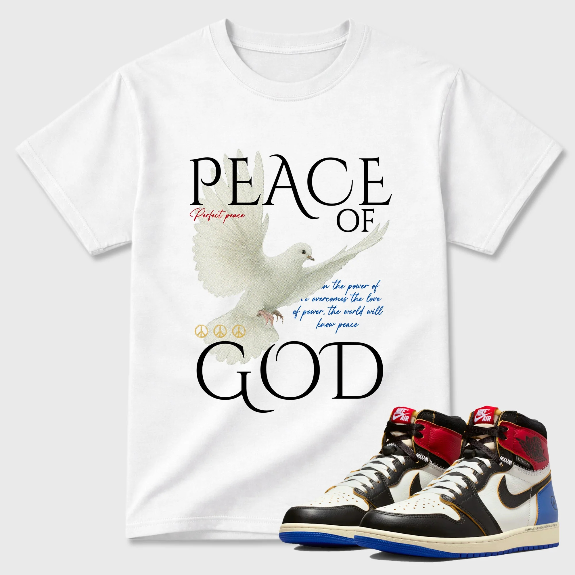 Peace of God TEEWAVO Sneaker Tees - Air Jordan 1 Union x Fragment