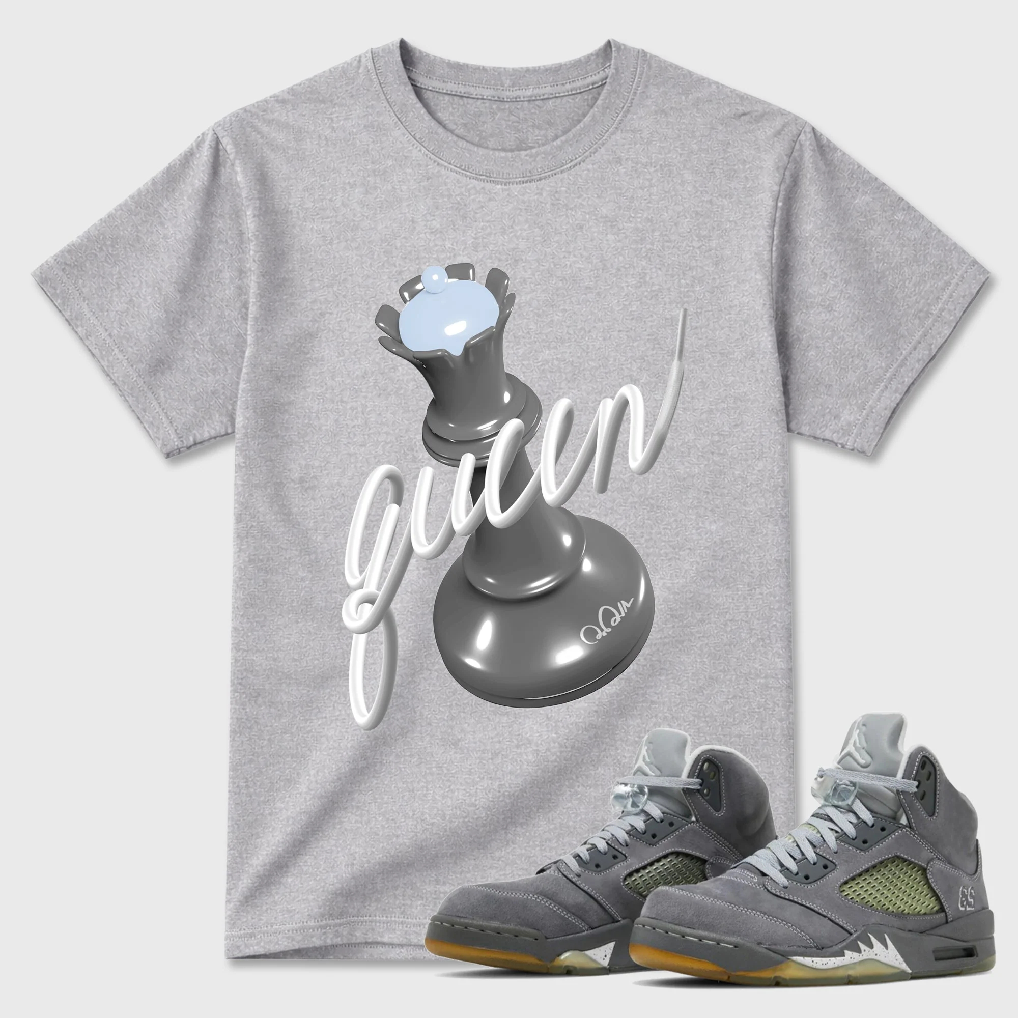 3D Queen TEEWAVO Sneaker Tees - Air Jordan 5 Wolf Grey