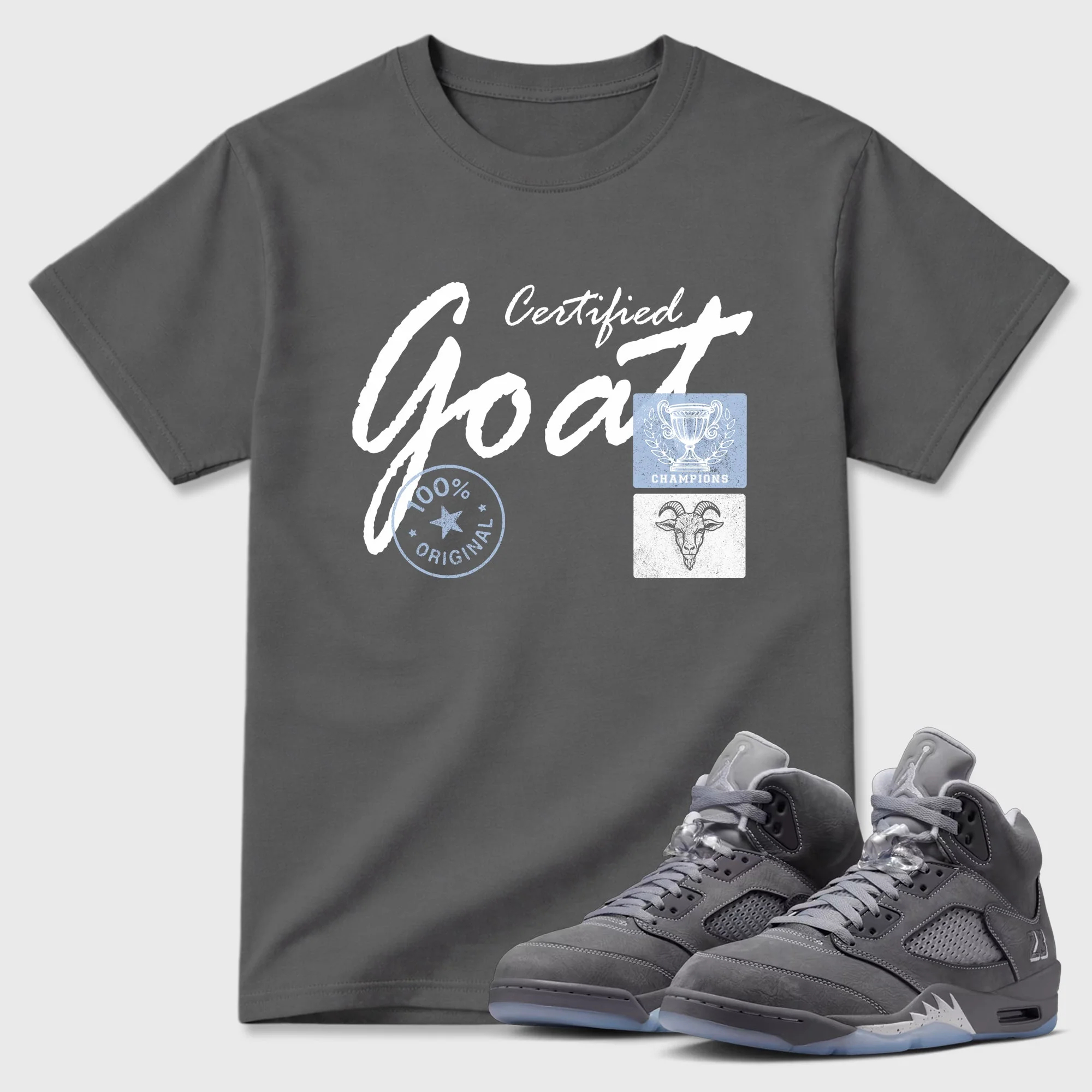 Certified Goat TEEWAVO Sneaker Tees - Air Jordan 5 Wolf Grey