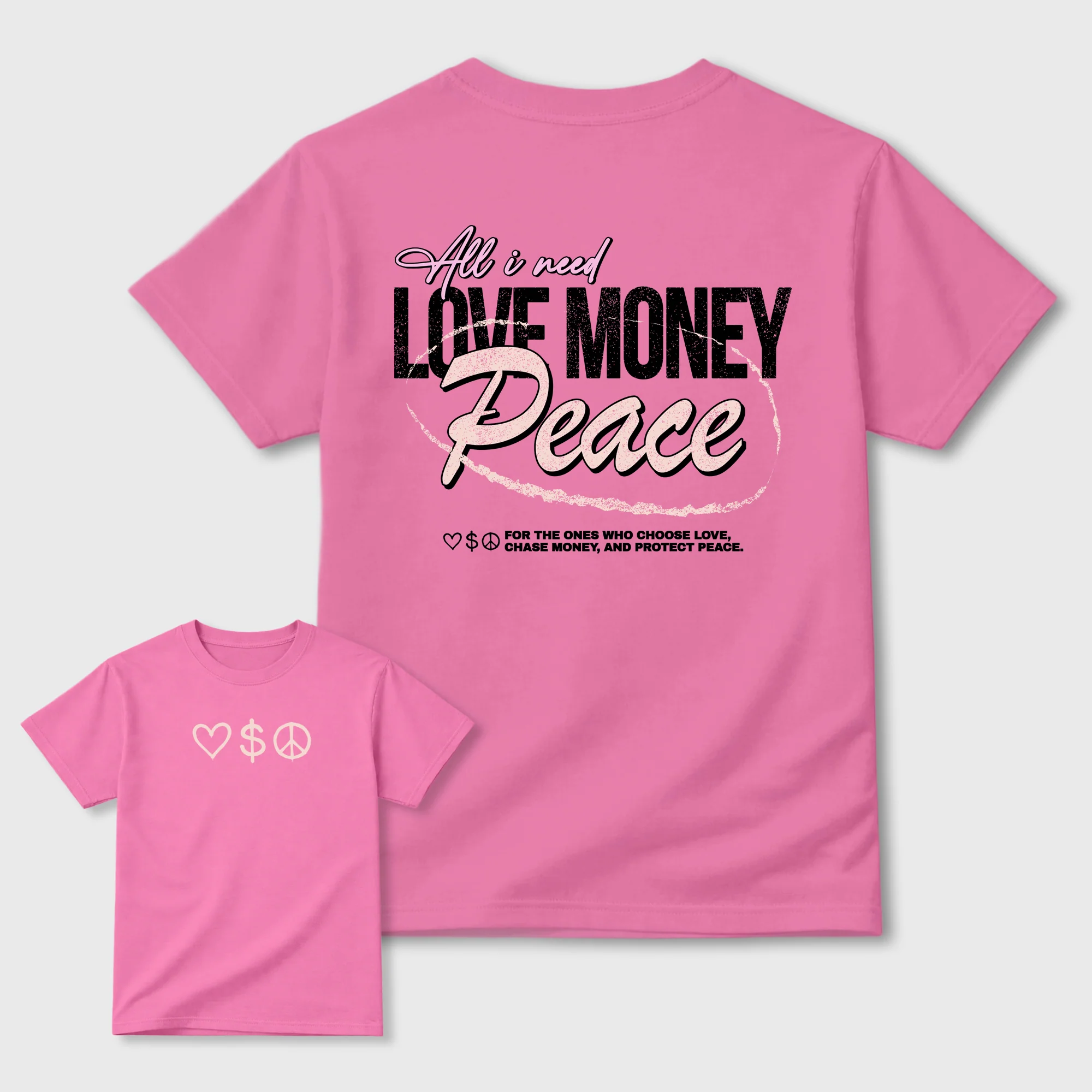 Love Money Peace AJ6 Playful Pink Matching Graphic Tee