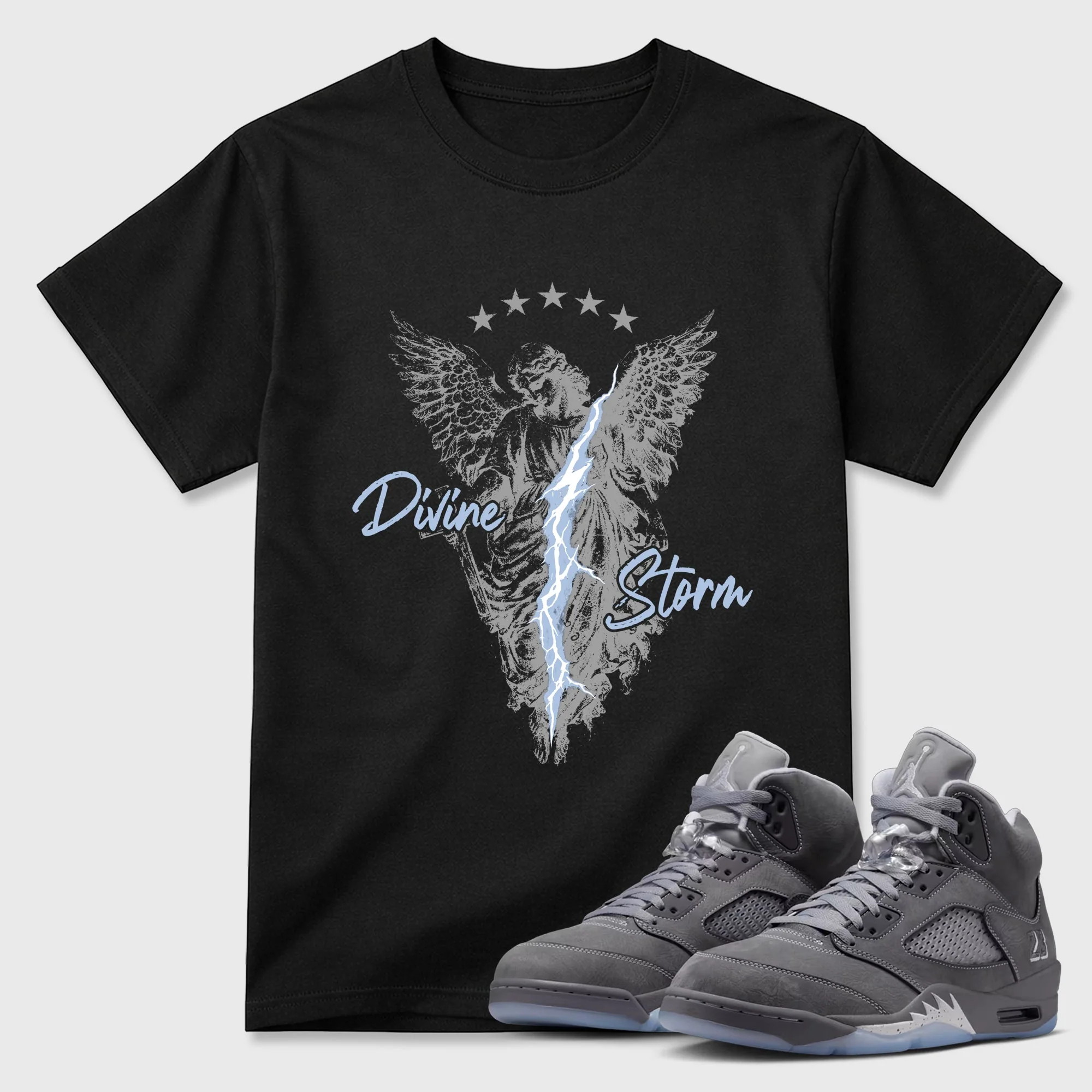 Divine Storm TEEWAVO Sneaker Tees - Air Jordan 5 Wolf Grey