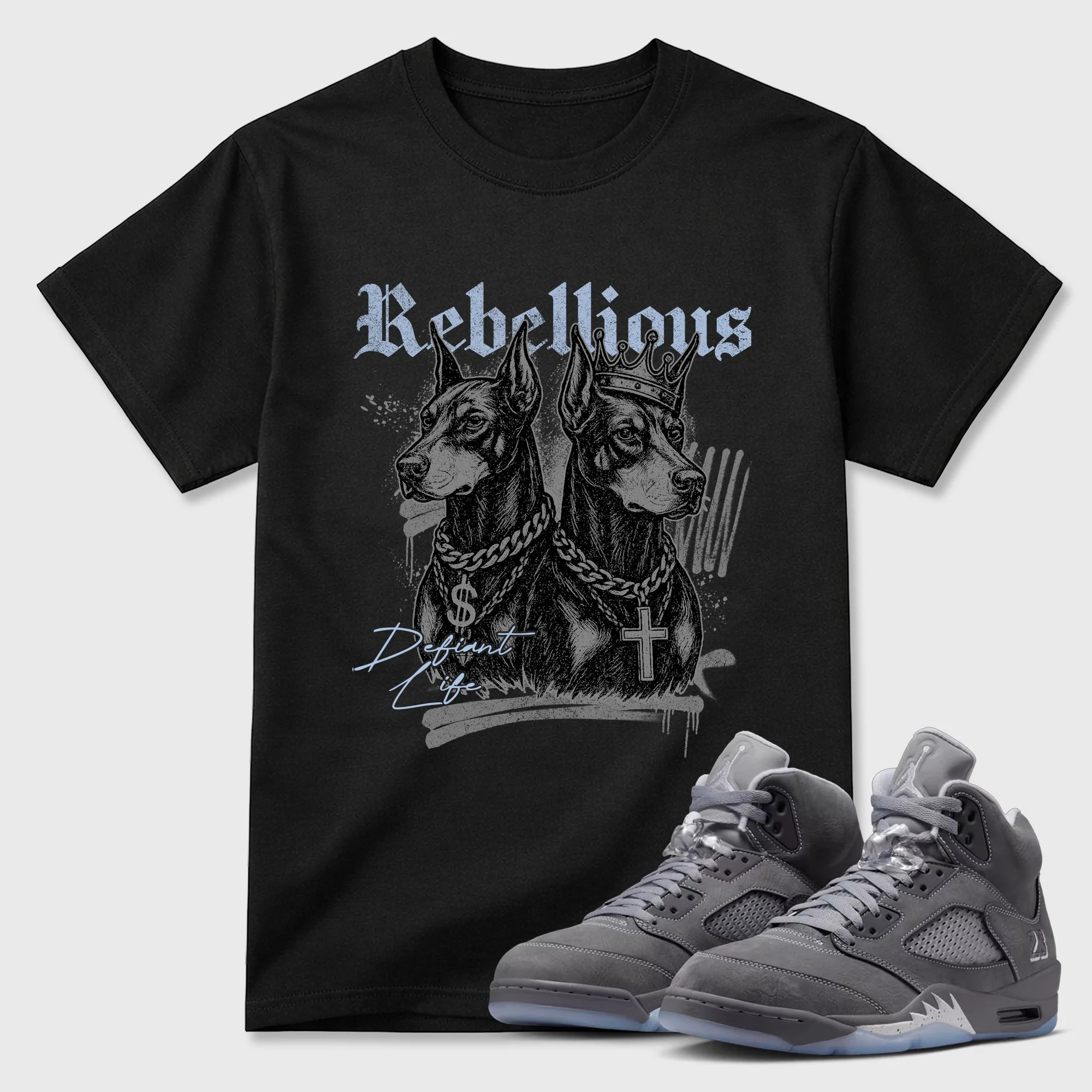 Rebellious TEEWAVO Sneaker Tees - Air Jordan 5 Wolf Grey