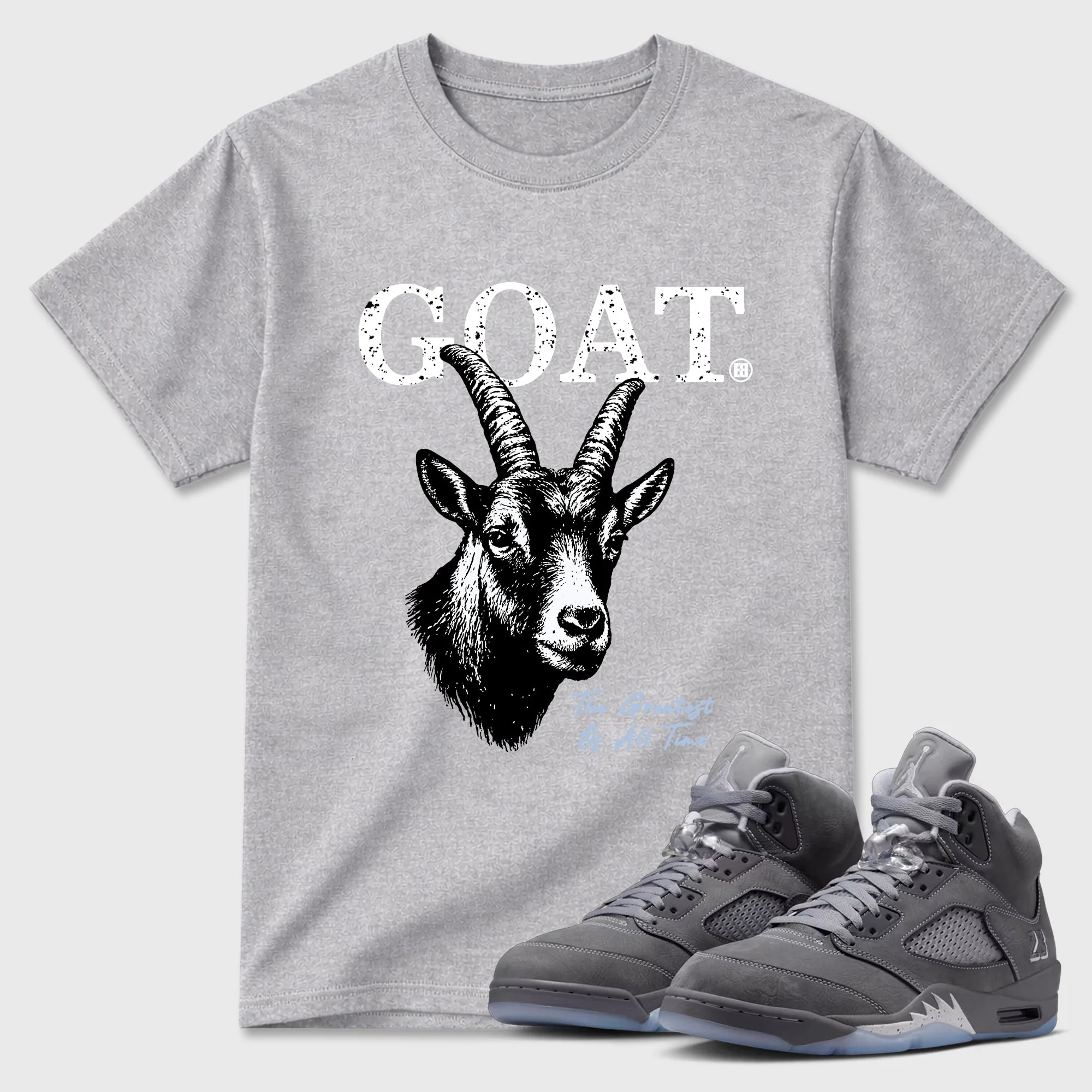 The Greatest Of All Time TEEWAVO Sneaker Tees - Air Jordan 5 Wolf Grey