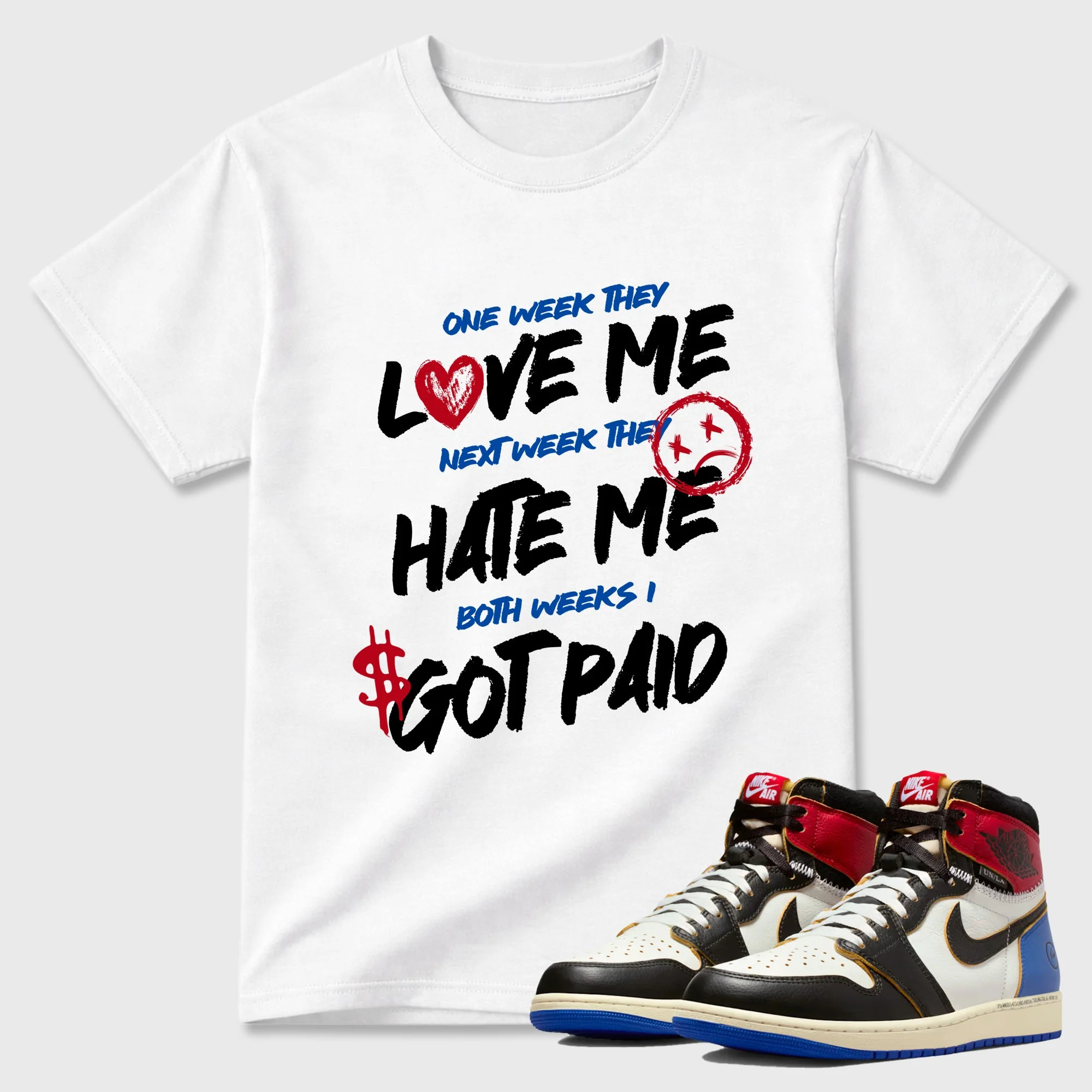 I Got Paid TEEWAVO Sneaker Tees - Air Jordan 1 Union x Fragment