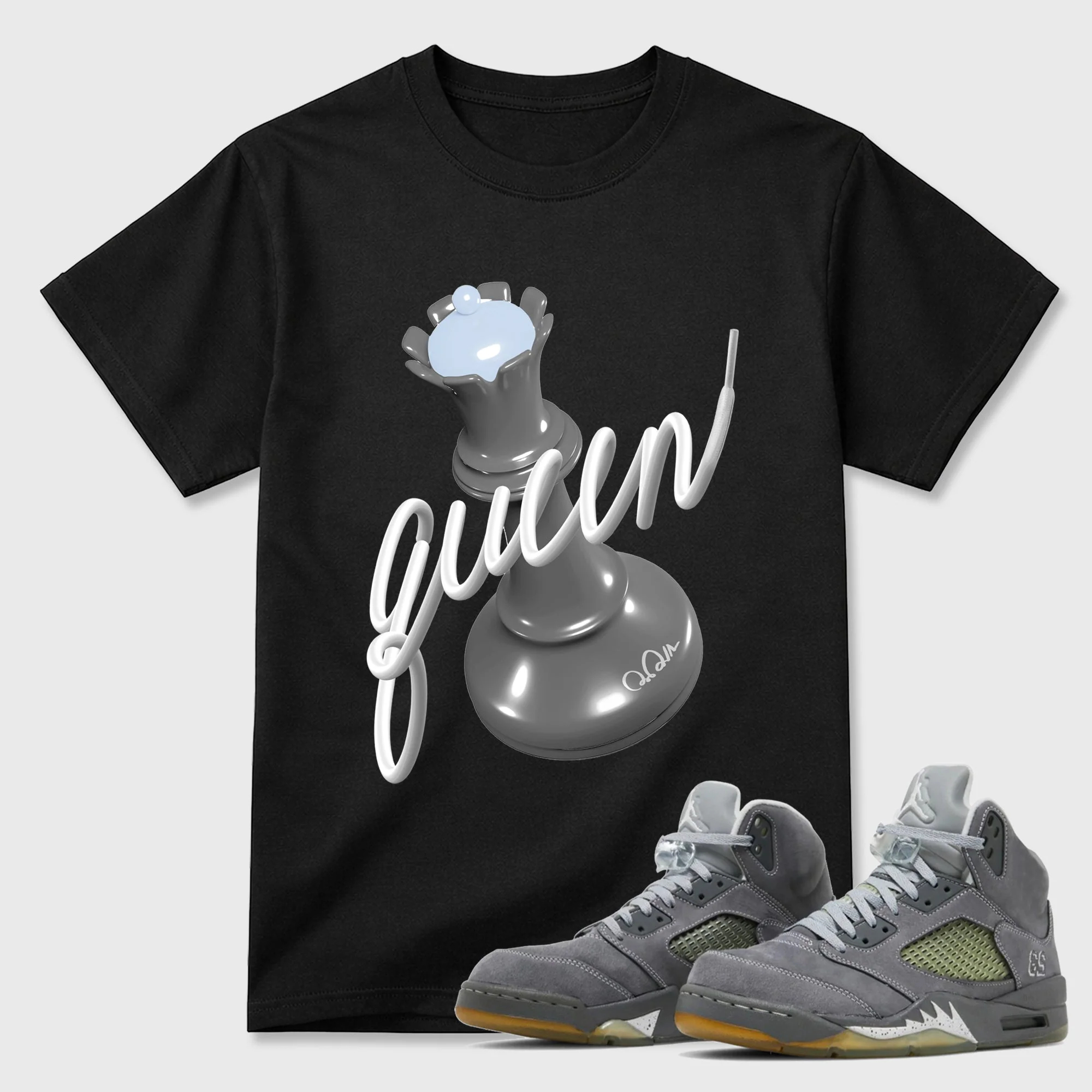 3D Queen TEEWAVO Sneaker Tees - Air Jordan 5 Wolf Grey