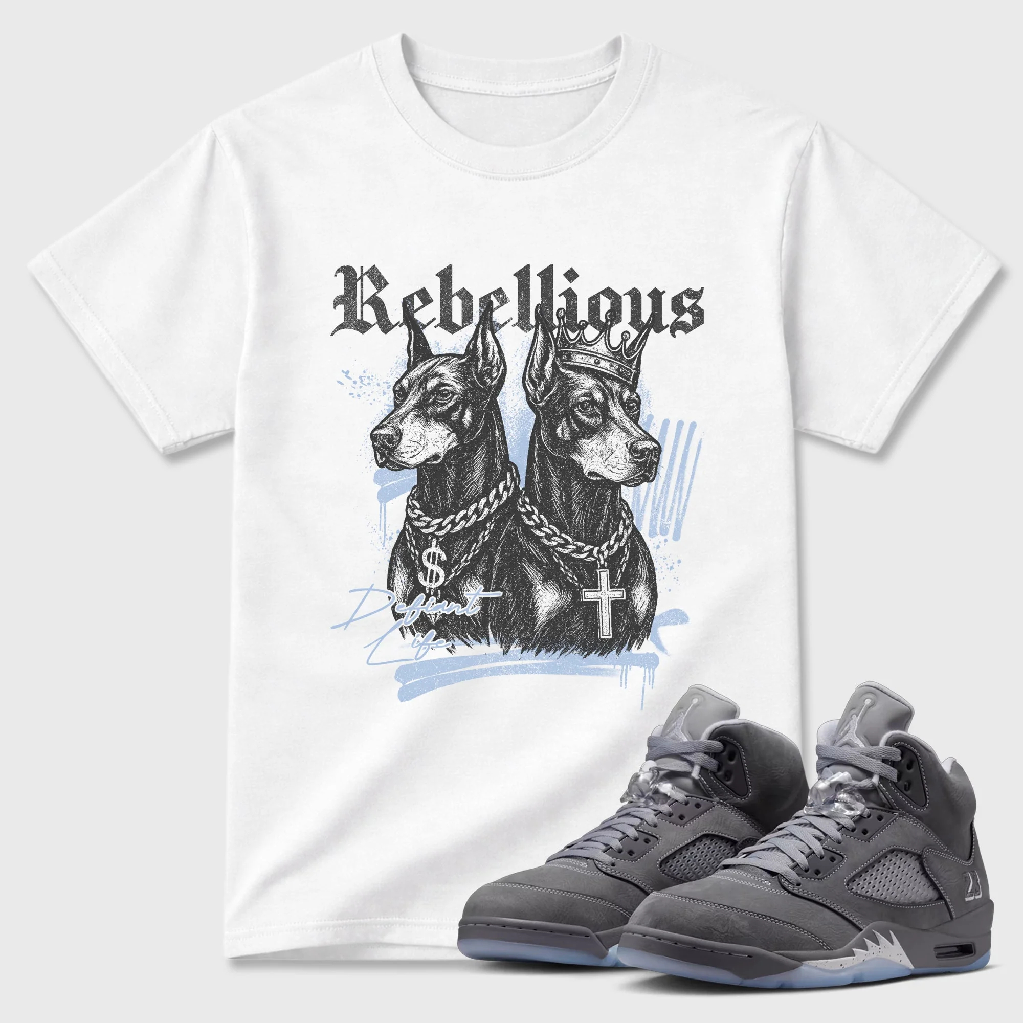 Rebellious TEEWAVO Sneaker Tees - Air Jordan 5 Wolf Grey