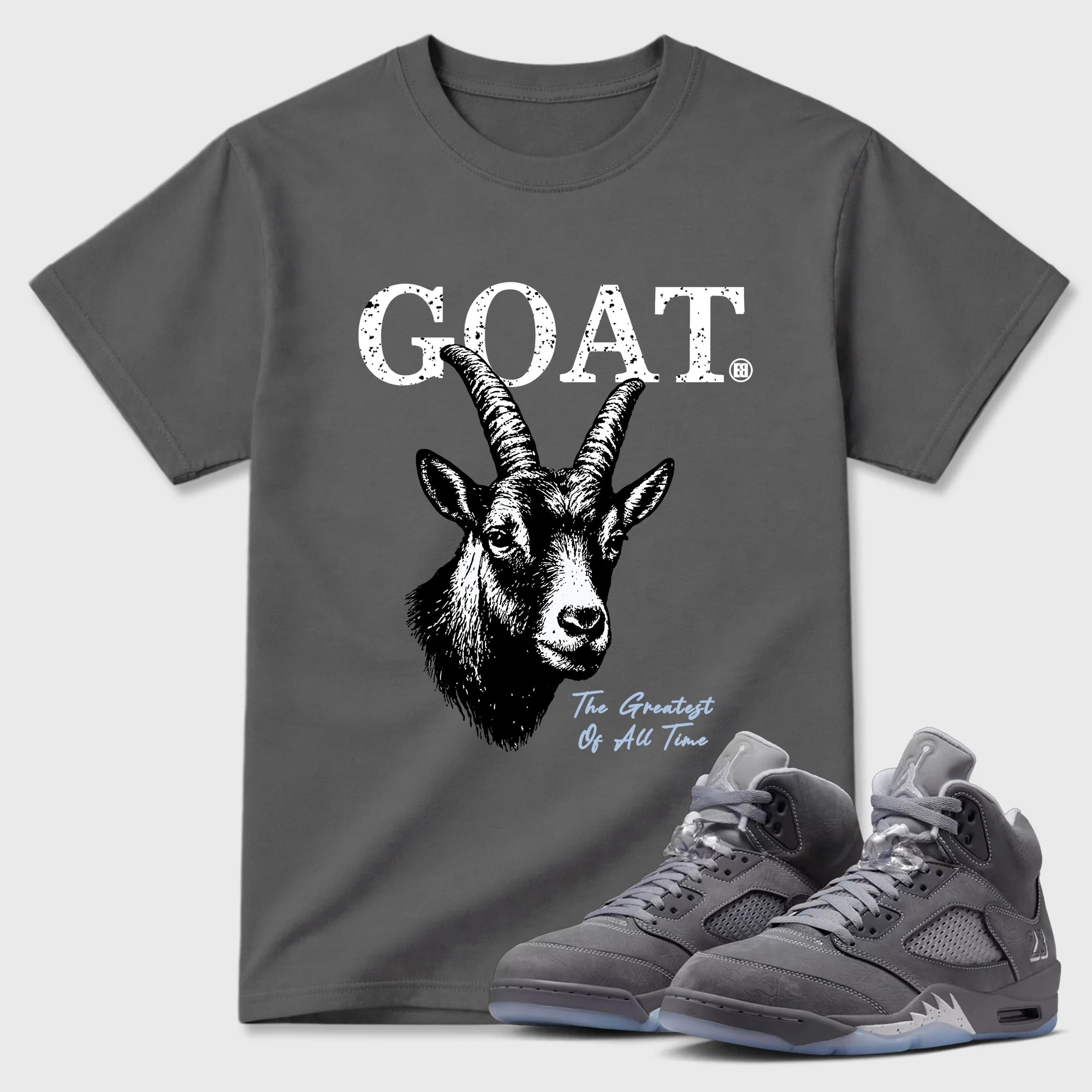 The Greatest Of All Time TEEWAVO Sneaker Tees - Air Jordan 5 Wolf Grey