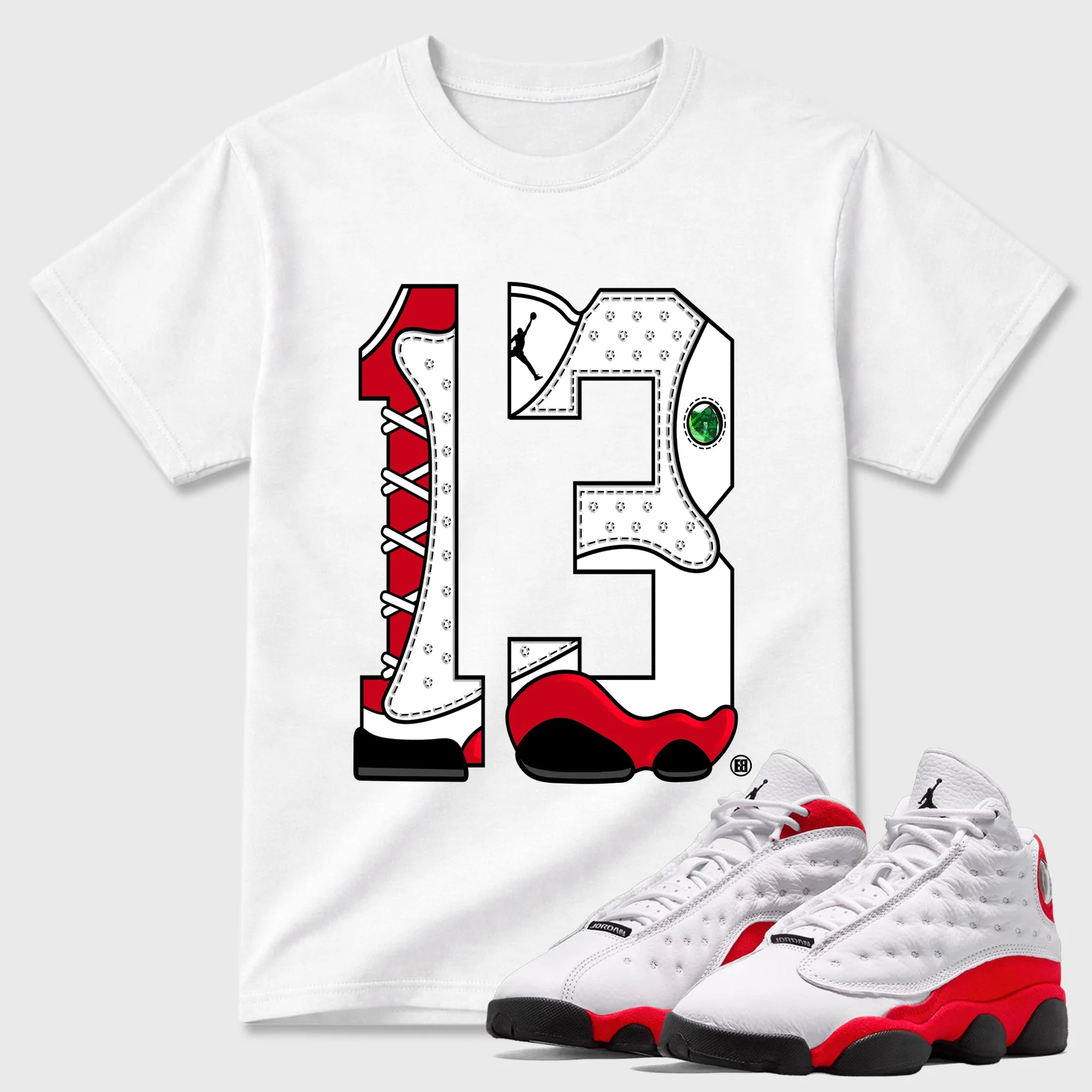 Number Statue TEEWAVO Sneaker Tees - Air Jordan 13 University Red