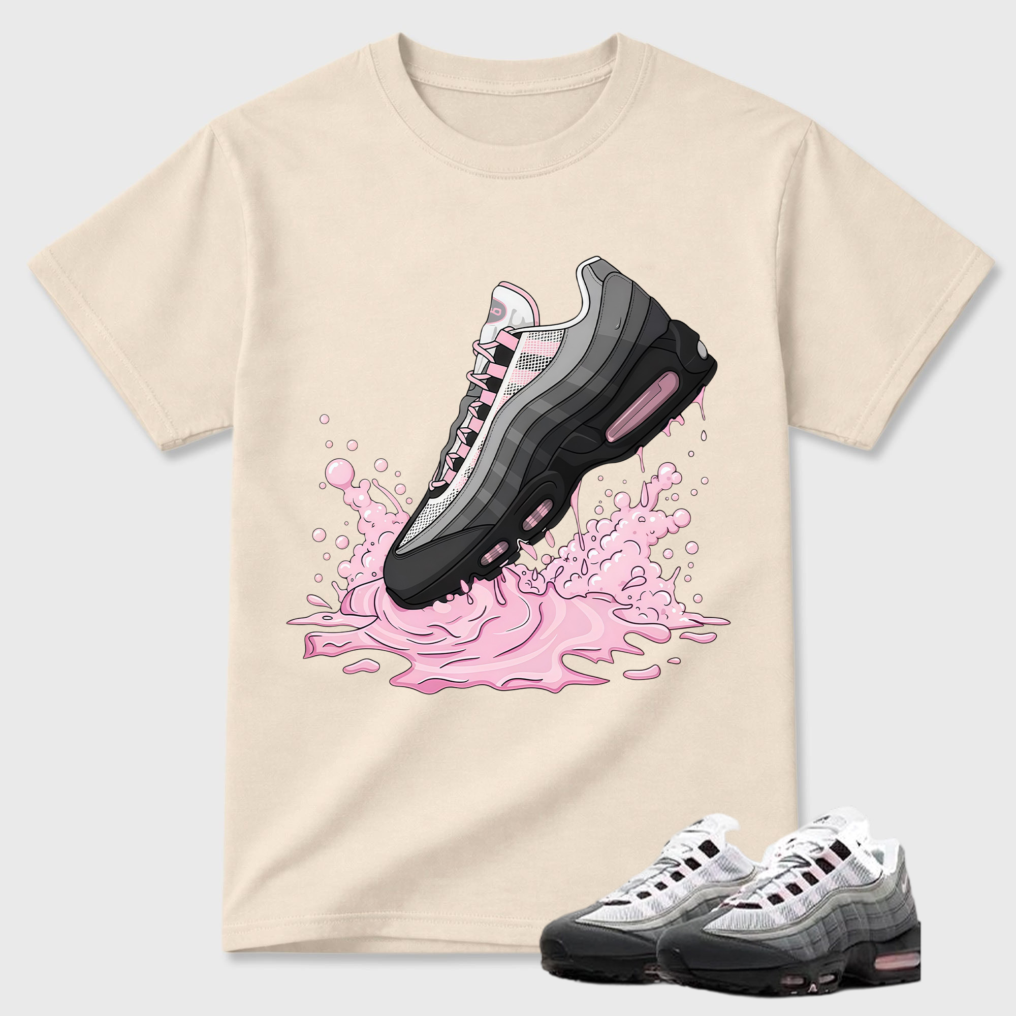 Air Max 95 Pink Foam Black White OG Big Bubble T Shirt Match Dripping Shoe