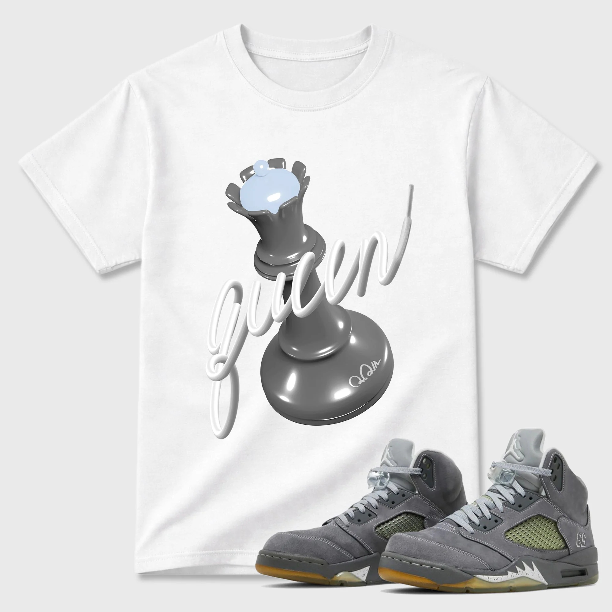 3D Queen TEEWAVO Sneaker Tees - Air Jordan 5 Wolf Grey
