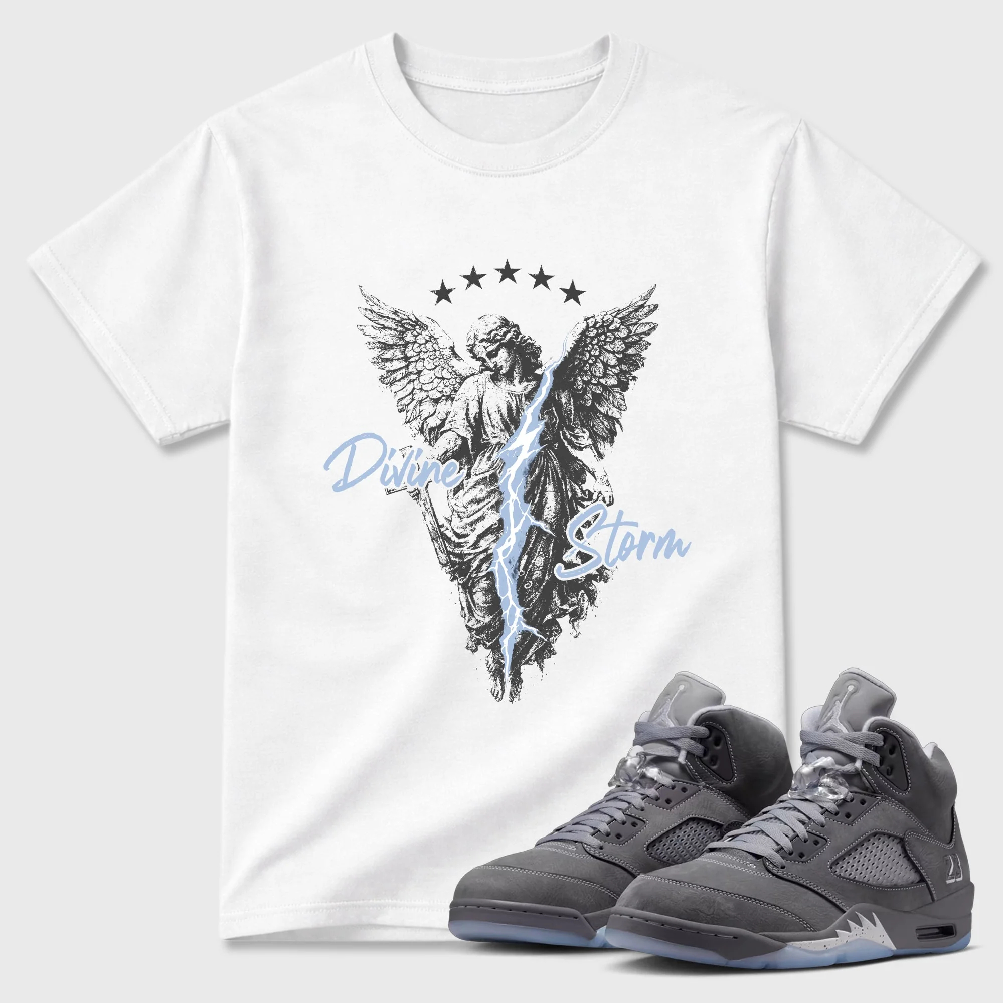 Divine Storm TEEWAVO Sneaker Tees - Air Jordan 5 Wolf Grey