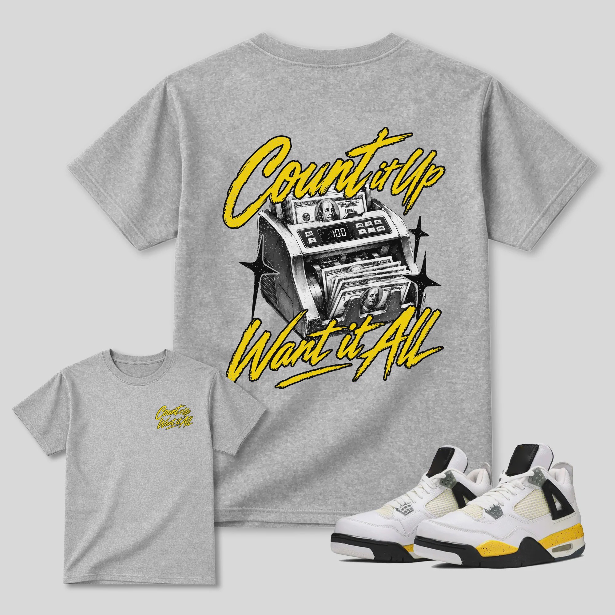 Count It Up AJ4 Tour Yellow Matching Graphic Tee