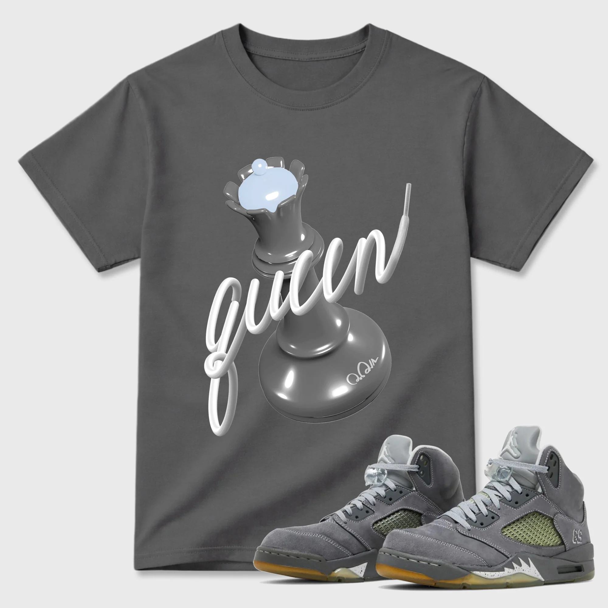 3D Queen TEEWAVO Sneaker Tees - Air Jordan 5 Wolf Grey