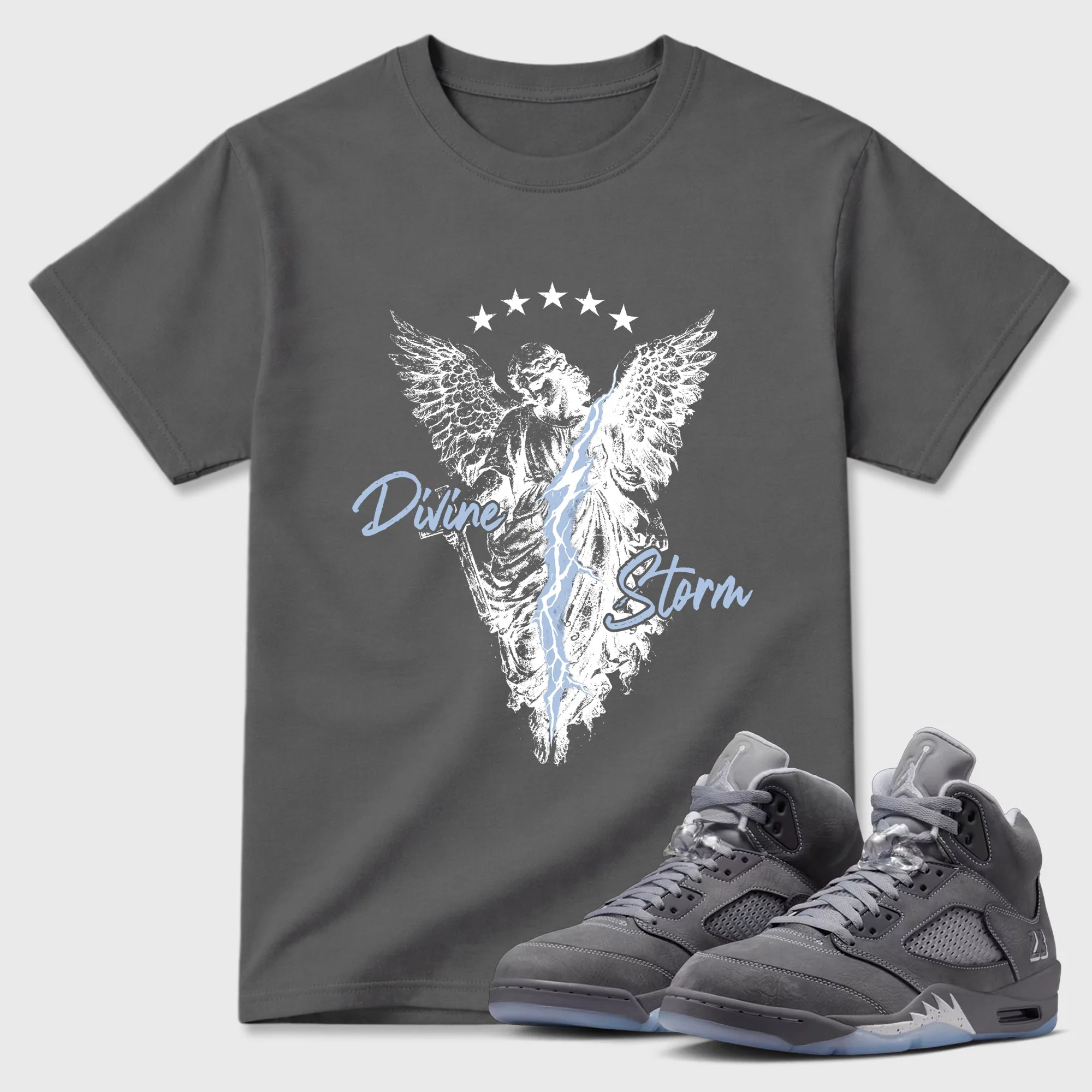 Divine Storm TEEWAVO Sneaker Tees - Air Jordan 5 Wolf Grey