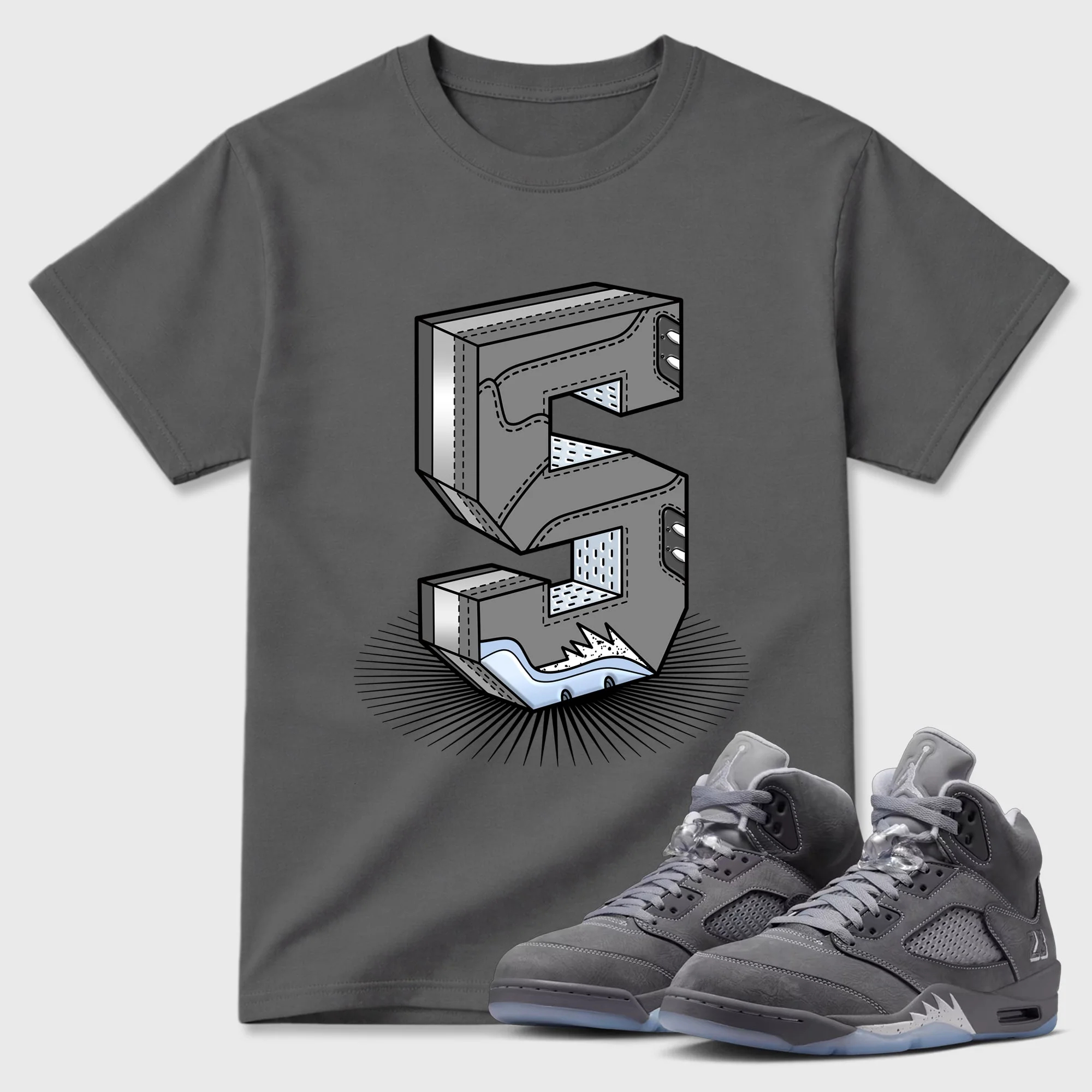 Number Statue TEEWAVO Sneaker Tees - Air Jordan 5 Wolf Grey