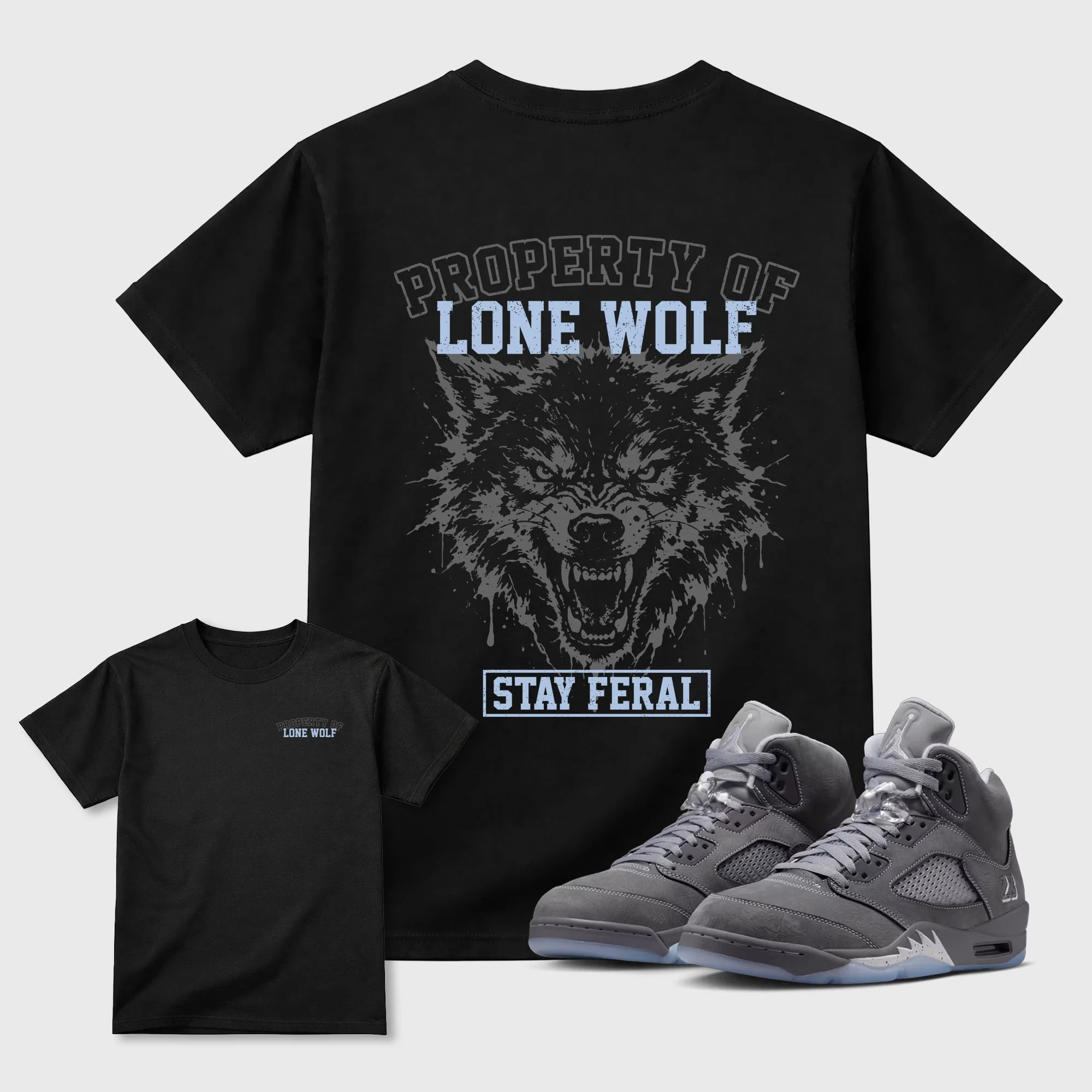 Property of Lone Wolf TEEWAVO Sneaker Tees - Air Jordan 5 Wolf Grey