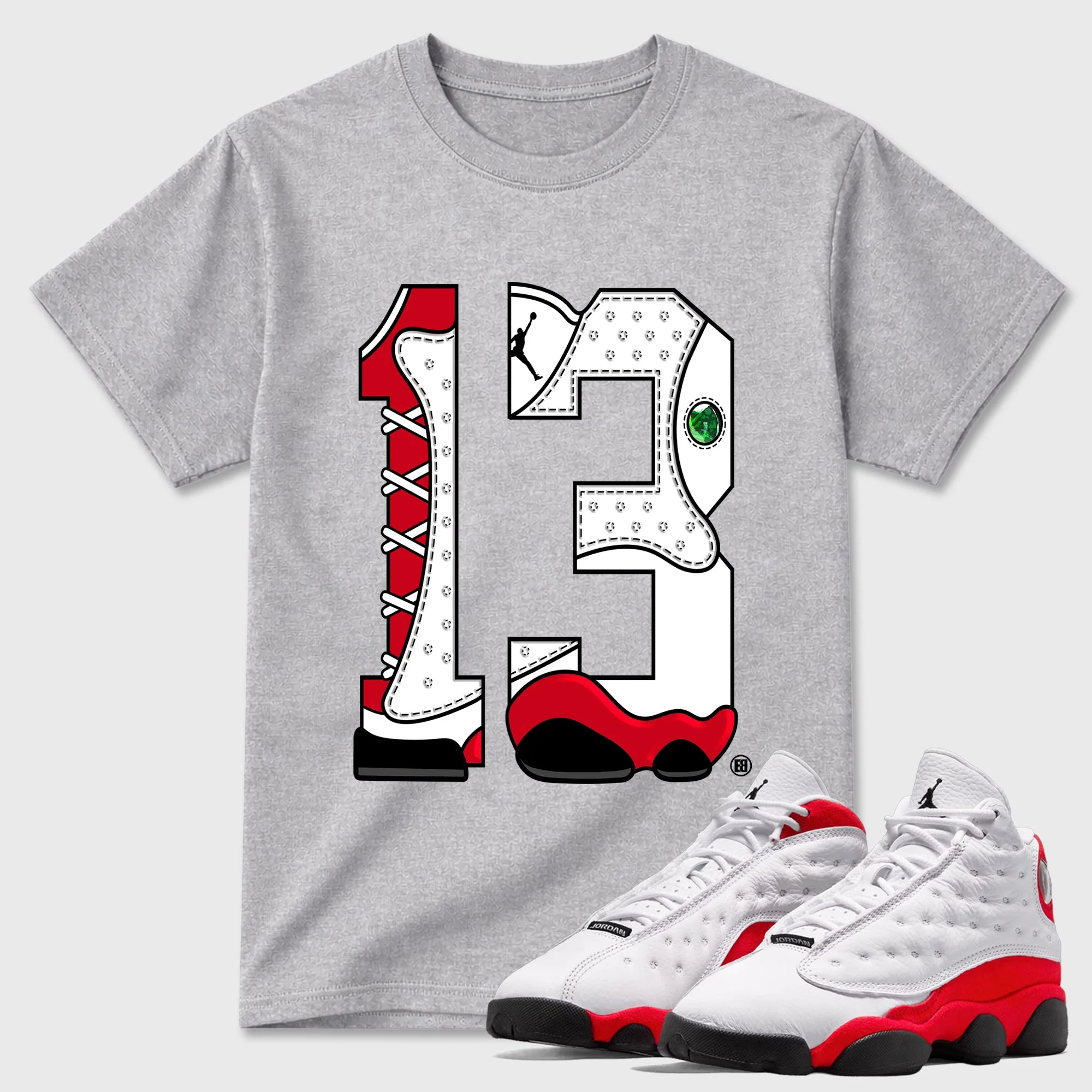 Number Statue TEEWAVO Sneaker Tees - Air Jordan 13 University Red