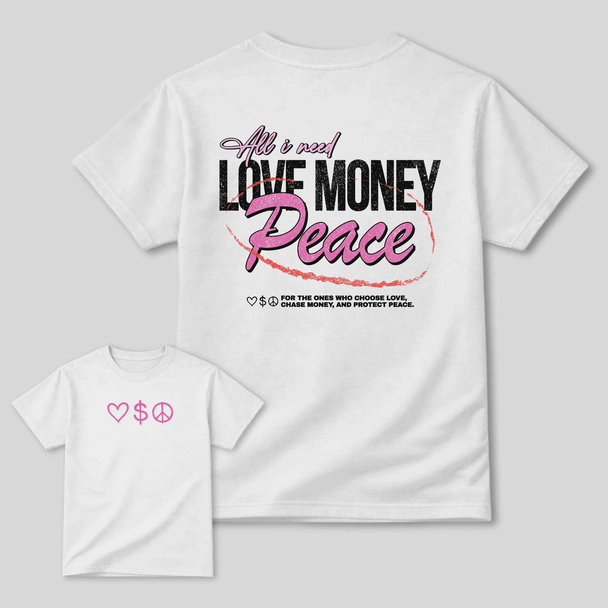 Love Money Peace AJ6 Playful Pink Matching Graphic Tee