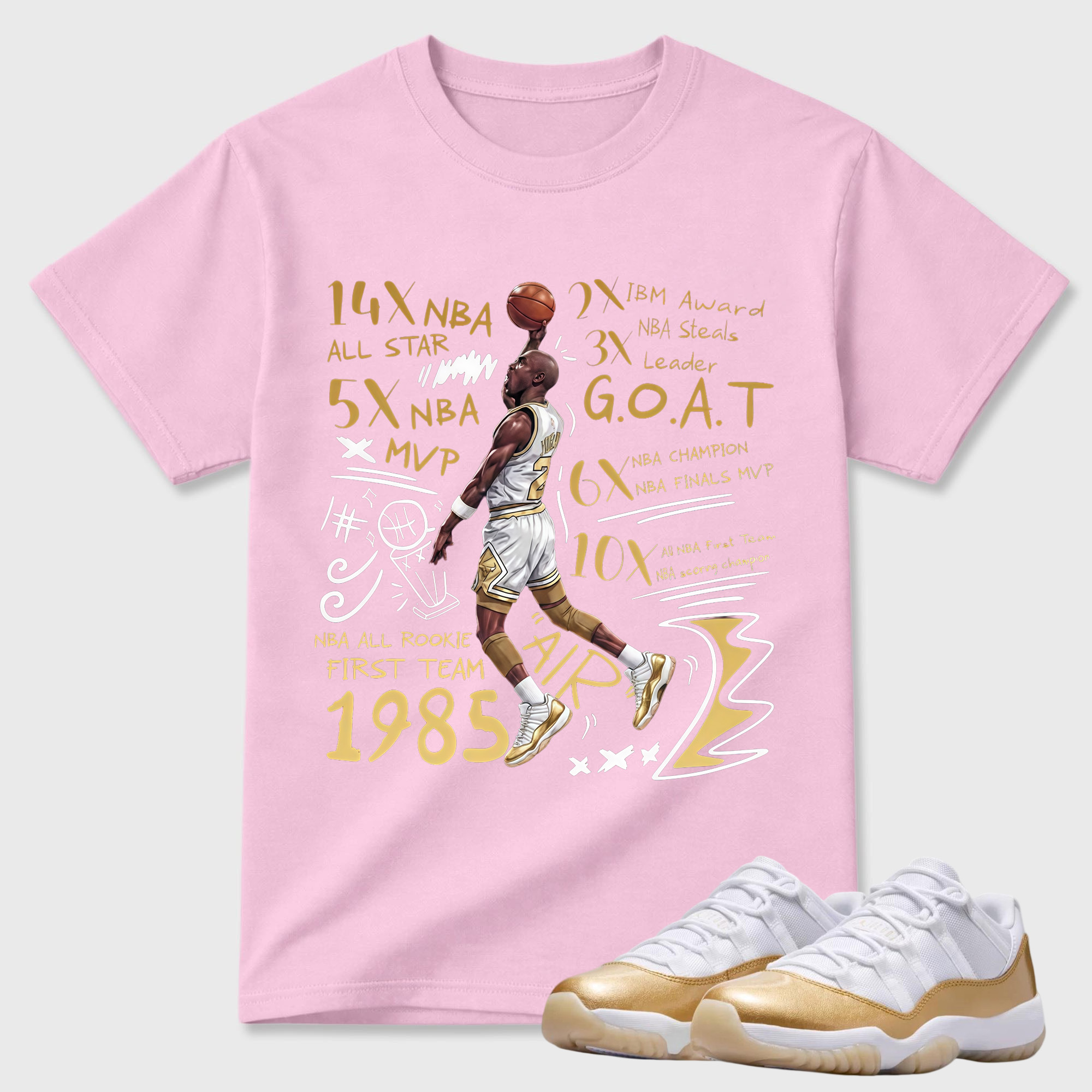 Jordan 11 White and Metallic Gold Matching Shirt, Adults & Kid Unisex Tee