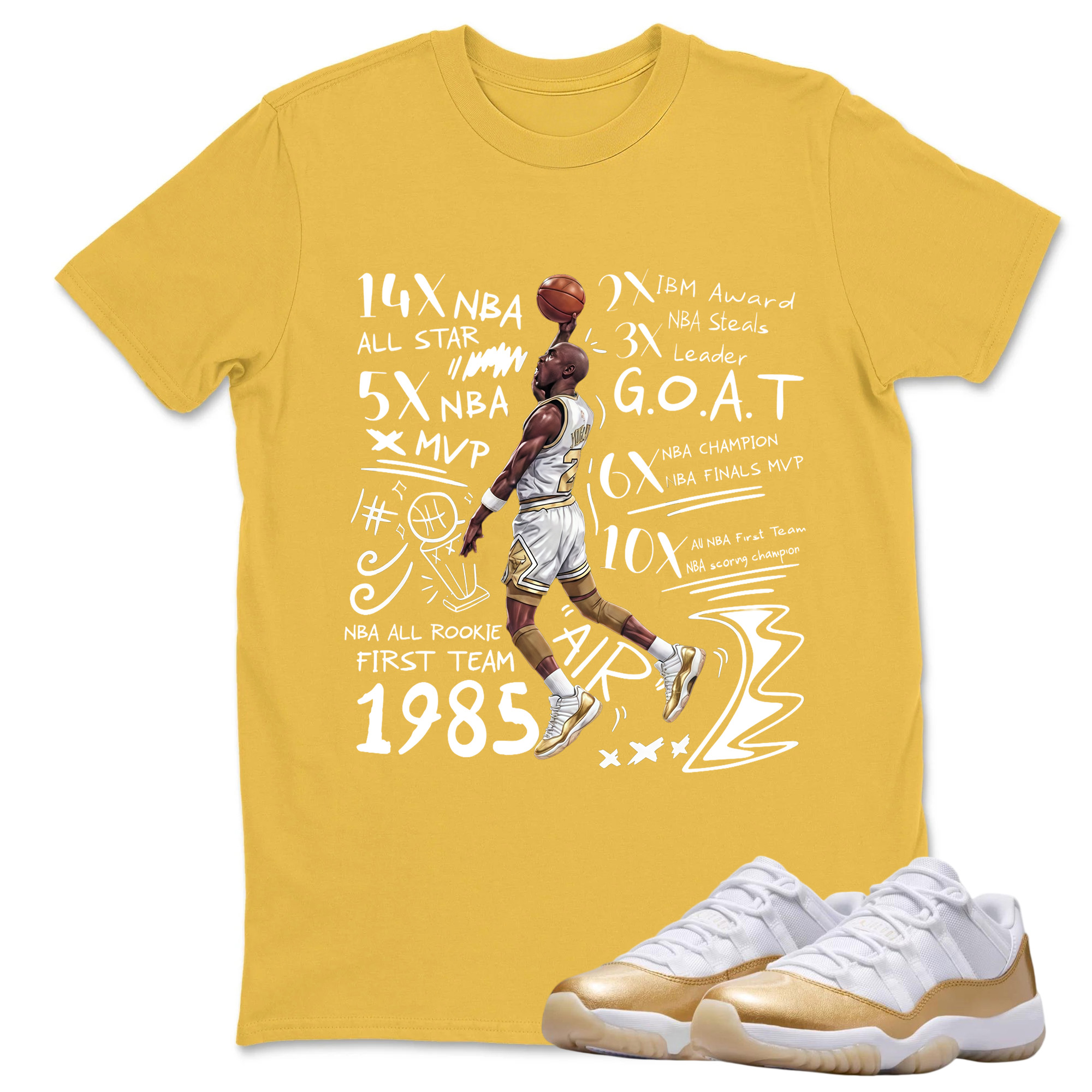 Jordan 11 White and Metallic Gold Matching Shirt, Adults & Kid Unisex Tee