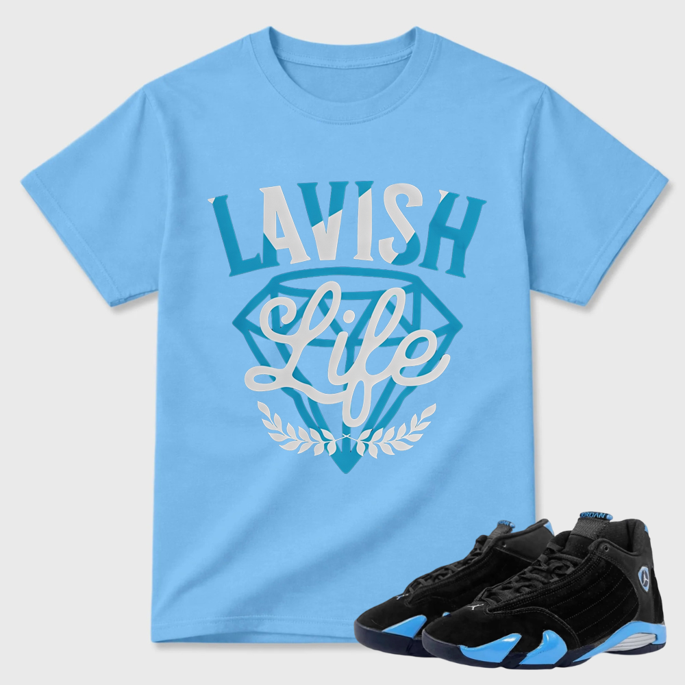 Lavish Sneaker Shirt Black to Match Jordan 14 University Blue