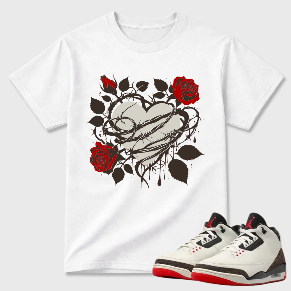 Blue Roses And Barbed Wire Heart Air Jordan 3 Matching Tee