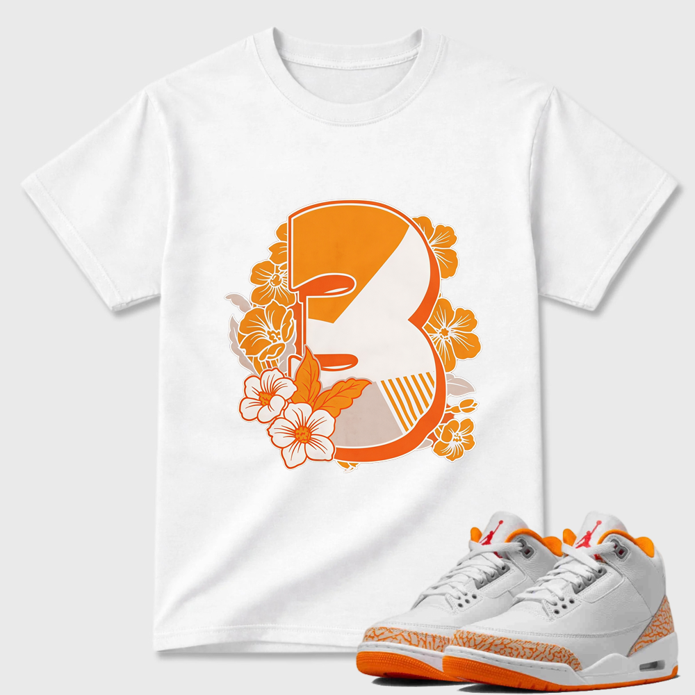 Floral Number 3 T-Shirt to Match Jordan 3 Orange Citrus Sneakers
