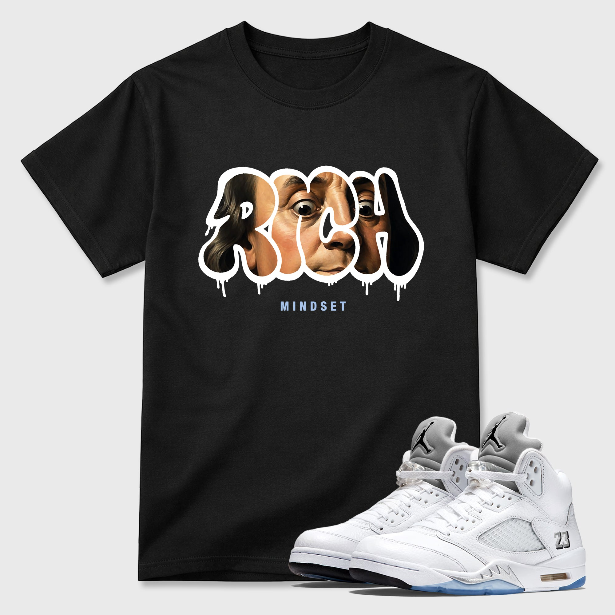 Rich Mindset  Sneaker Tees - Air Jordan 5 White Metallic