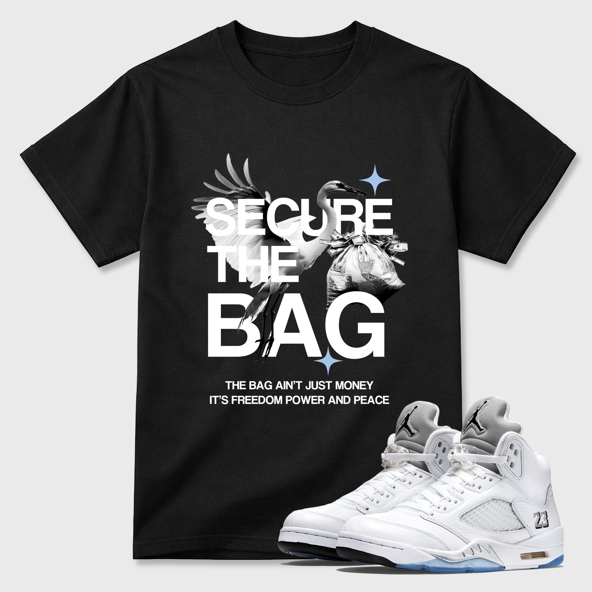 Secure The Bag  Sneaker Tees Kids - Air Jordan 5 White Metallic