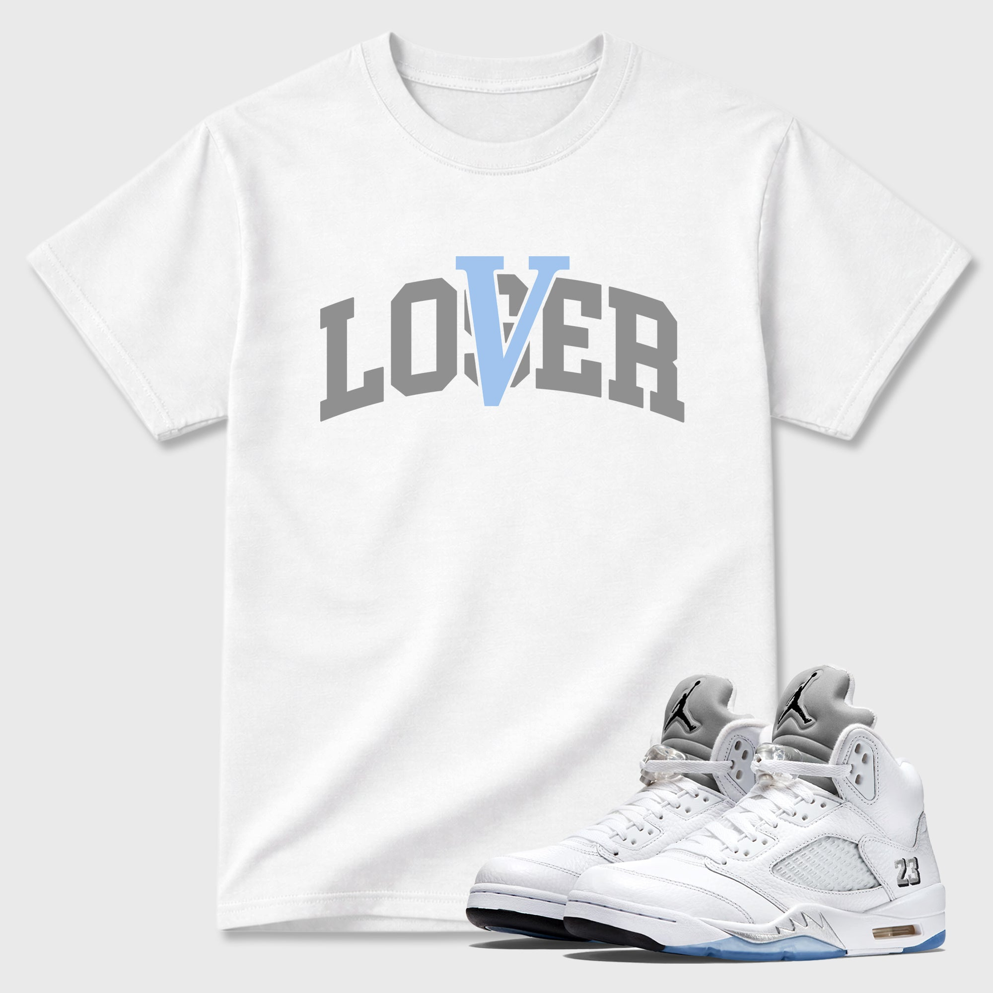 Varsity Loser Lover Sneaker Tees - Air Jordan 5 White Metallic