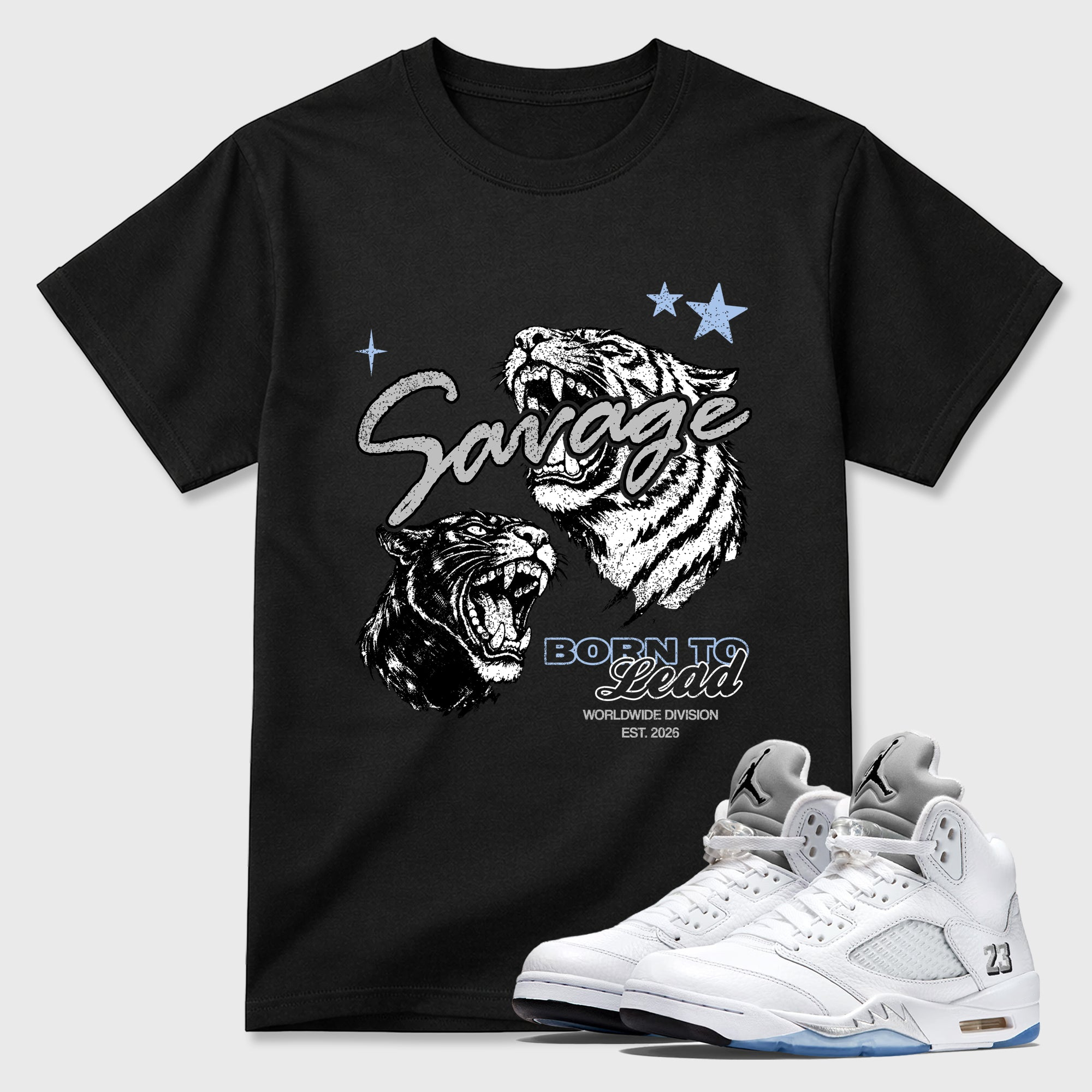 Vintage Savage  Sneaker Tees - Air Jordan 5 White Metallic